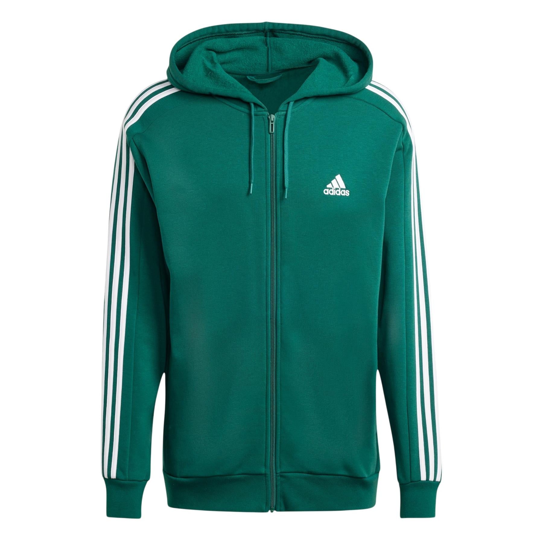 adidas Men's Essentials Fleece 3-Stripes Full-Zip Hoodie - Green