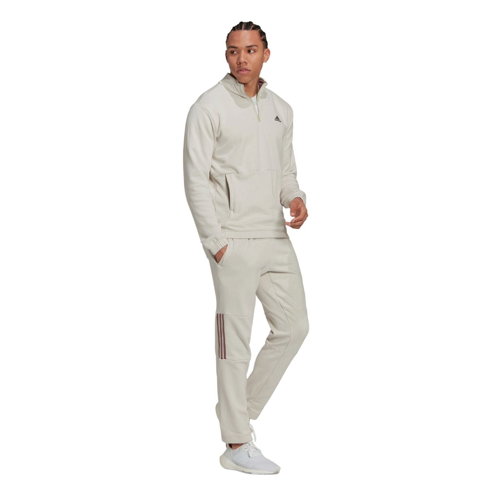 adidas 1/4 Zip Fleece Sweat Tracksuit - Beige - ViaductClothing - -