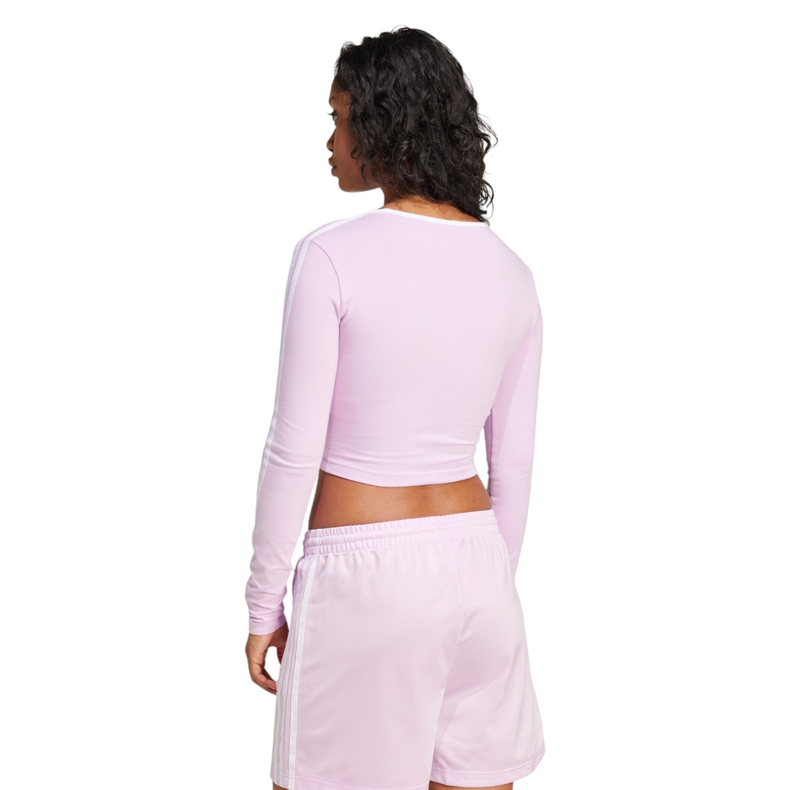 adidas Originals Women's Adicolor 3-Stripes Long Sleeve Crop Long-Sleeve Top - Pink