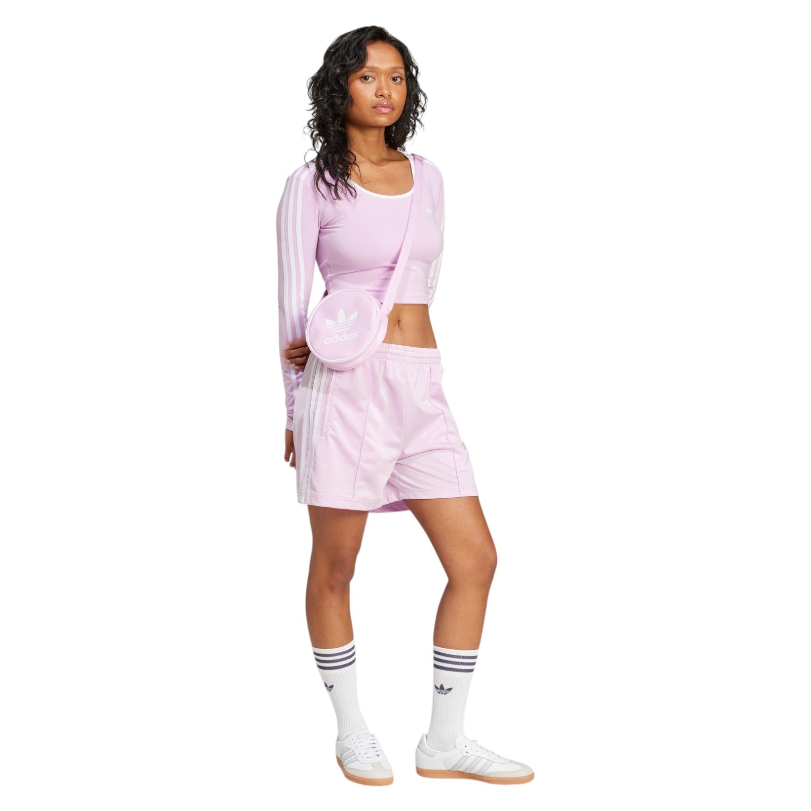 adidas Originals Women's Adicolor 3-Stripes Long Sleeve Crop Long-Sleeve Top - Pink