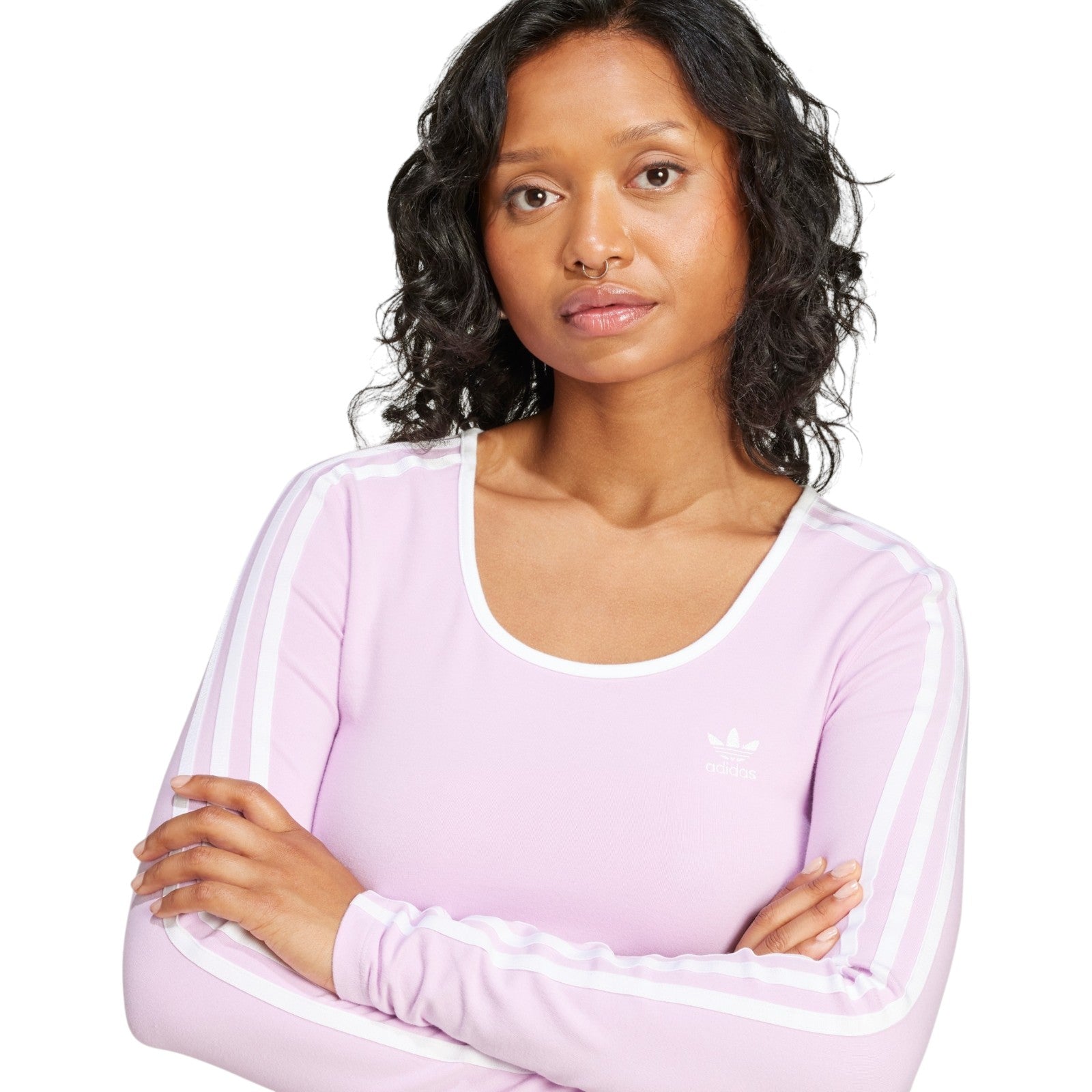 adidas Originals Women's Adicolor 3-Stripes Long Sleeve Crop Long-Sleeve Top - Pink