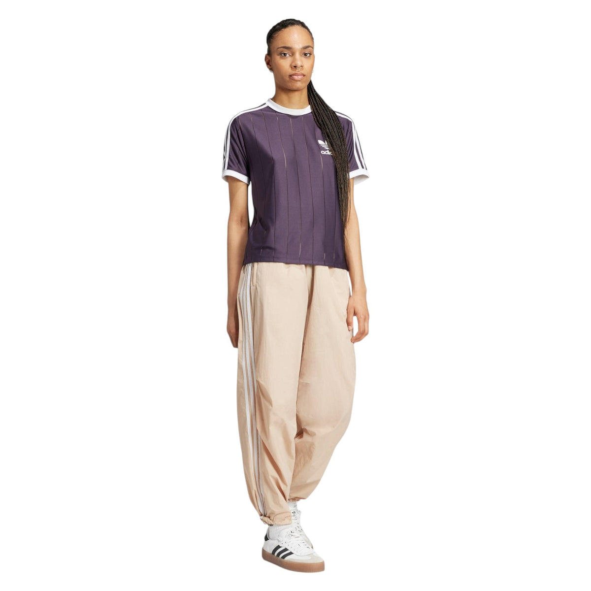 adidas Originals Women's Adicolor 3-Stripes Pinstripe T-Shirt - Purple