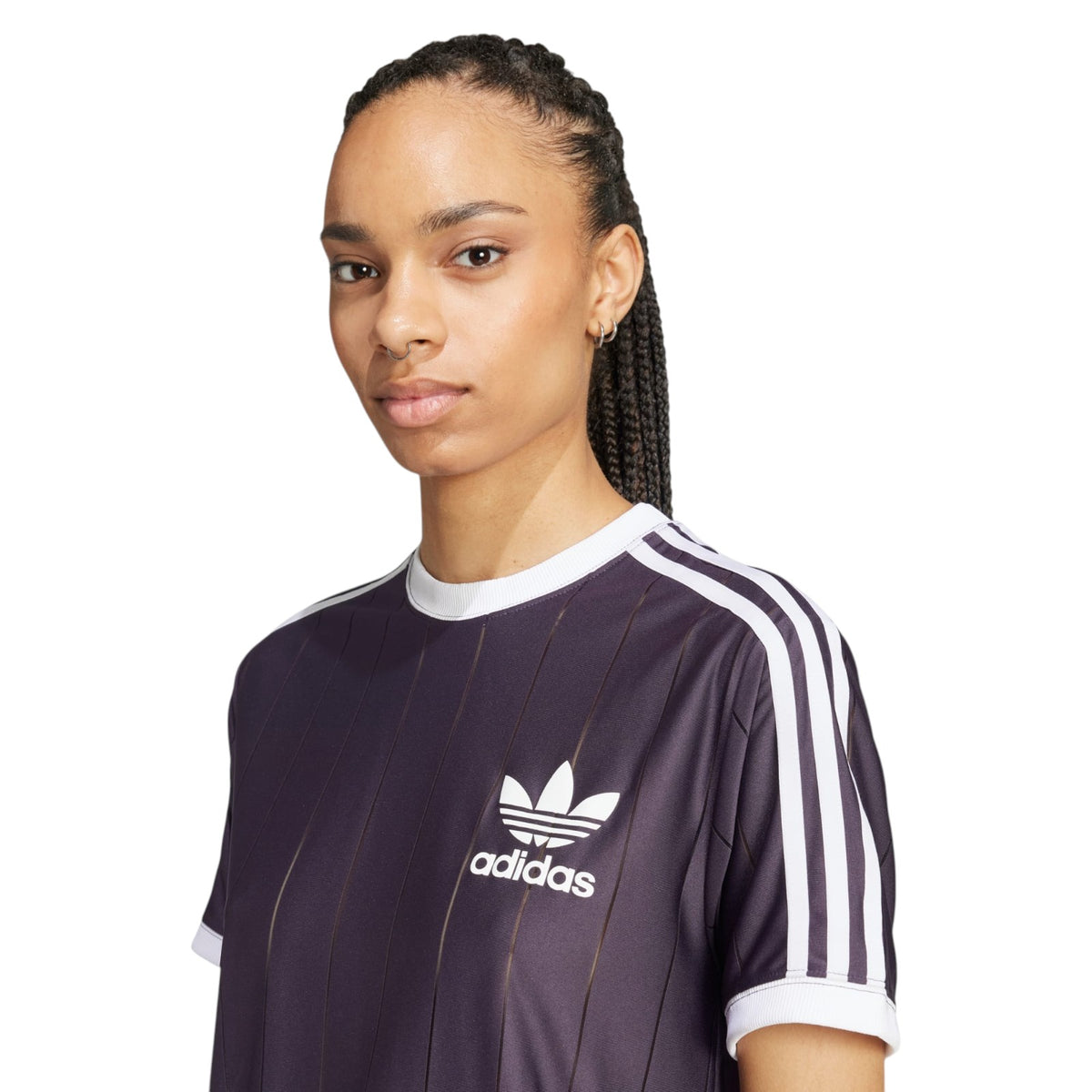 adidas Originals Women's Adicolor 3-Stripes Pinstripe T-Shirt - Purple