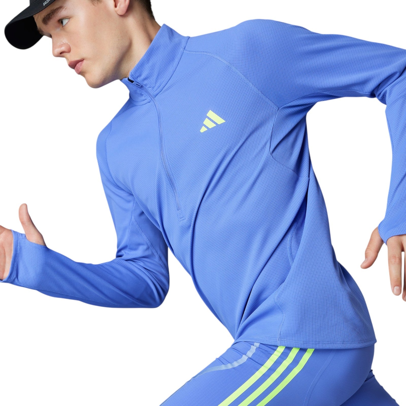 adidas Men's Adizero Running Quarter-Zip Long Sleeve Tee - Blue