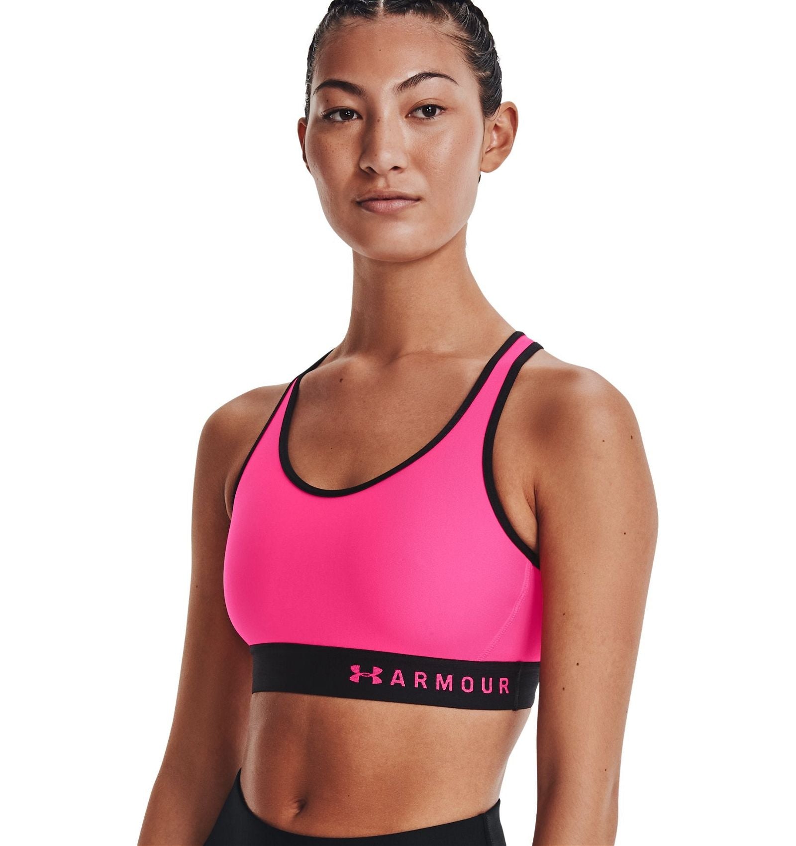 Under Armour Womens HeatGear Mid Keyhole Sports Bra - Pink / Black - ViaductClothing - -