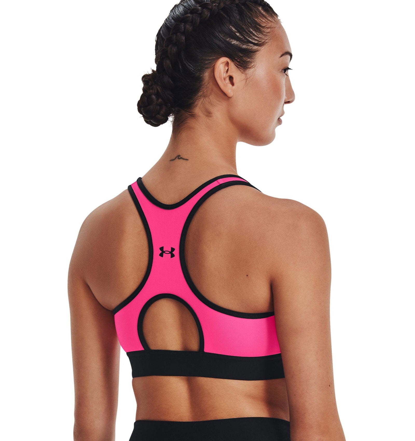 Under Armour Womens HeatGear Mid Keyhole Sports Bra - Pink / Black - ViaductClothing - -