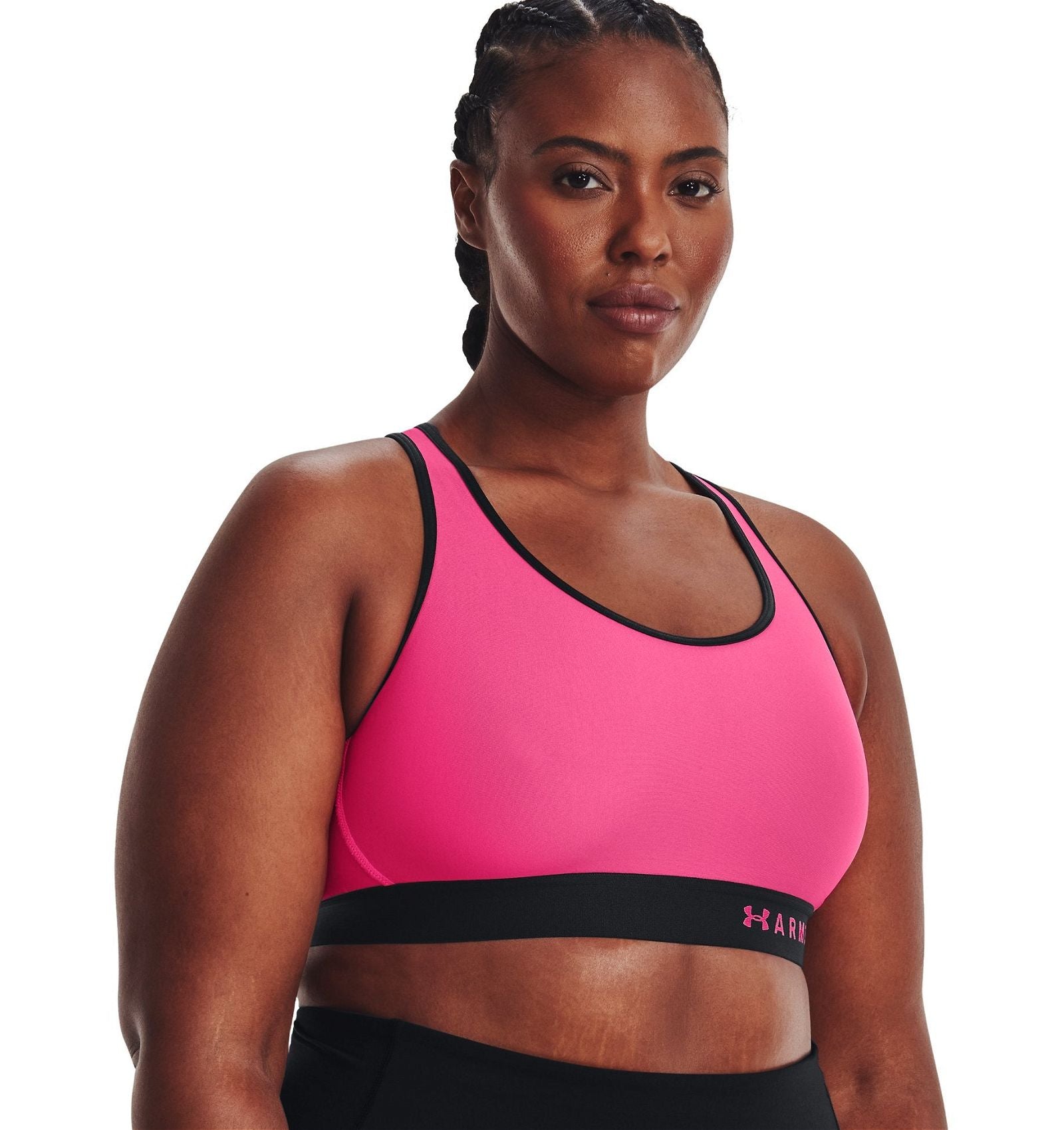 Under Armour Womens HeatGear Mid Keyhole Sports Bra - Pink / Black - ViaductClothing - -