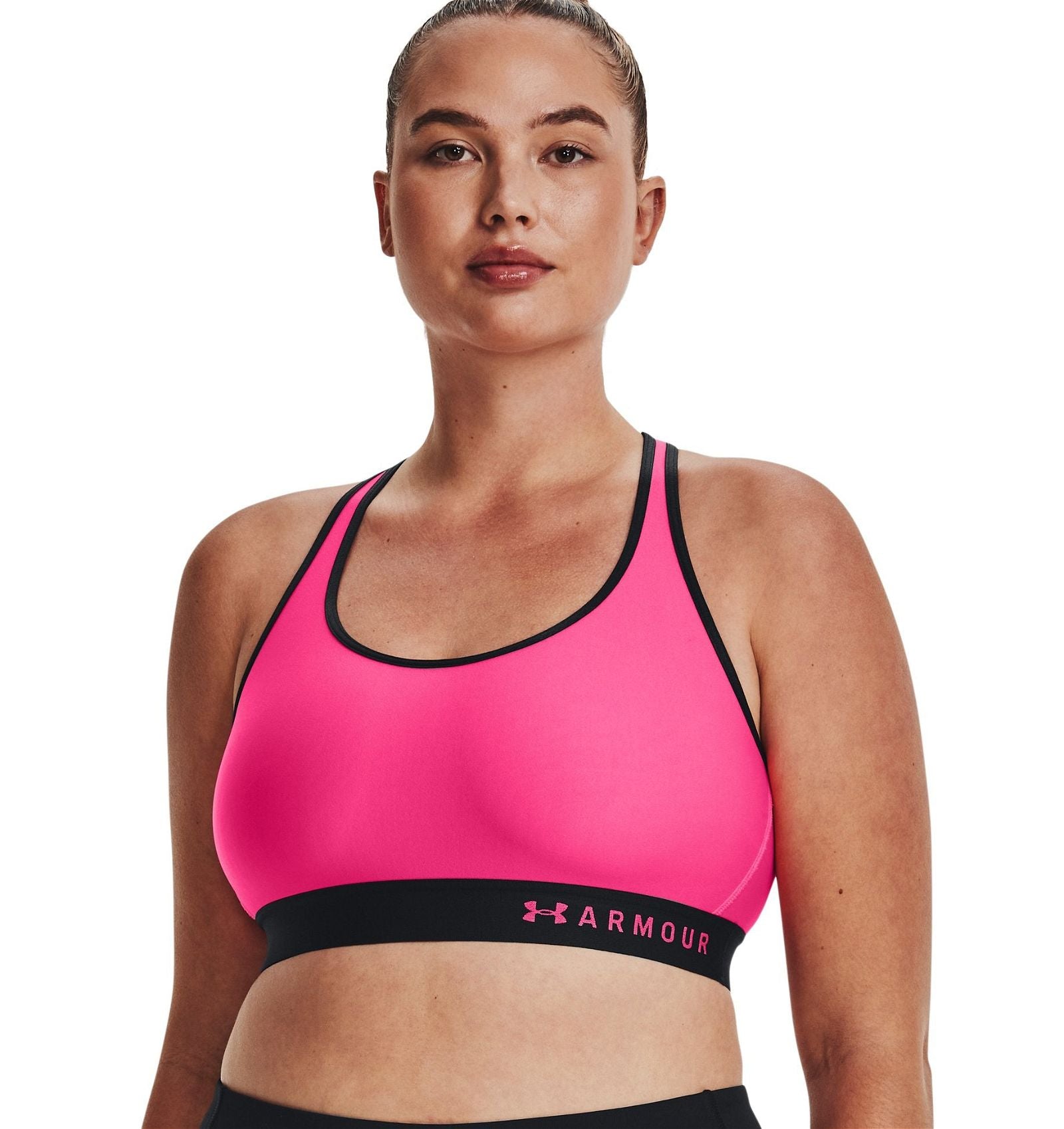 Under Armour Womens HeatGear Mid Keyhole Sports Bra - Pink / Black - ViaductClothing - -