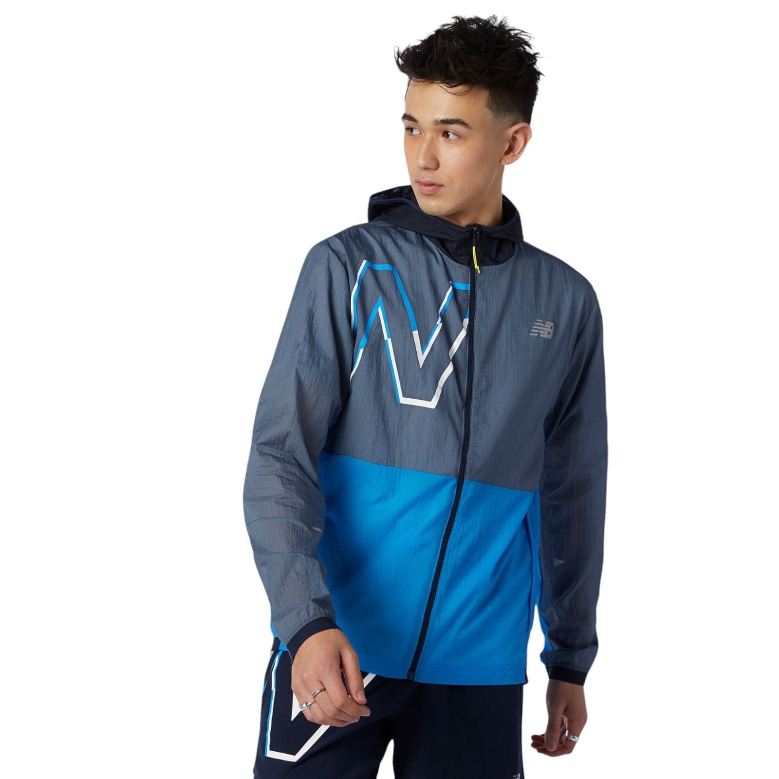 New Balance Men's Printed Impact Run Light Pack Jacket - Grey/Blue - ViaductClothing - -