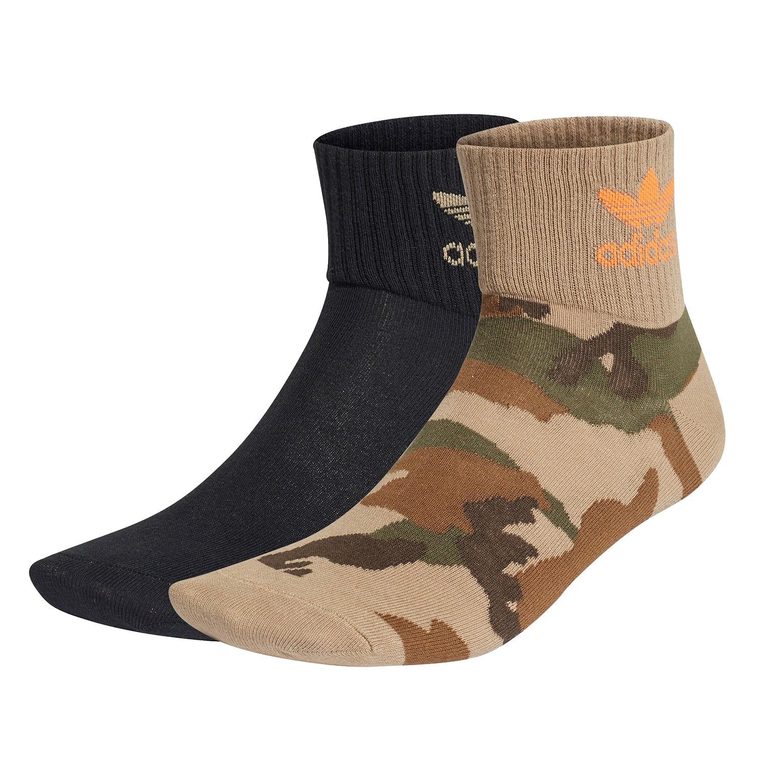 adidas Originals Camo Mid-Ankle Socks 2 Pairs - Black / Brown - ViaductClothing - -