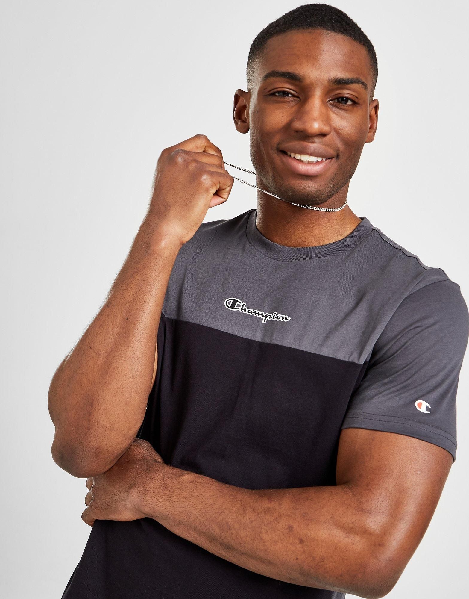 Champion Colour Block T Shirt - Black Grey - ViaductClothing -  -
