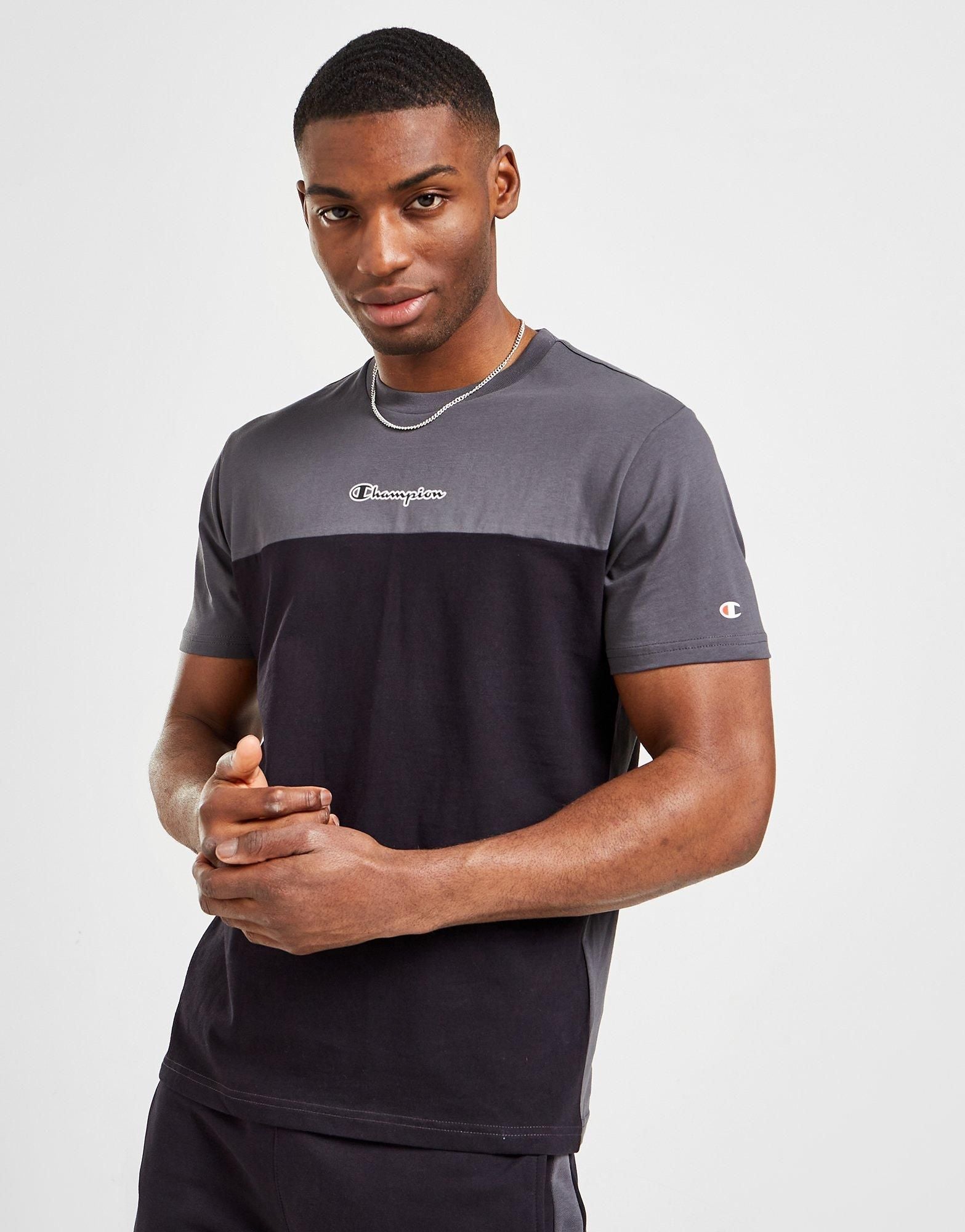Champion Colour Block T Shirt - Black Grey - ViaductClothing -  -