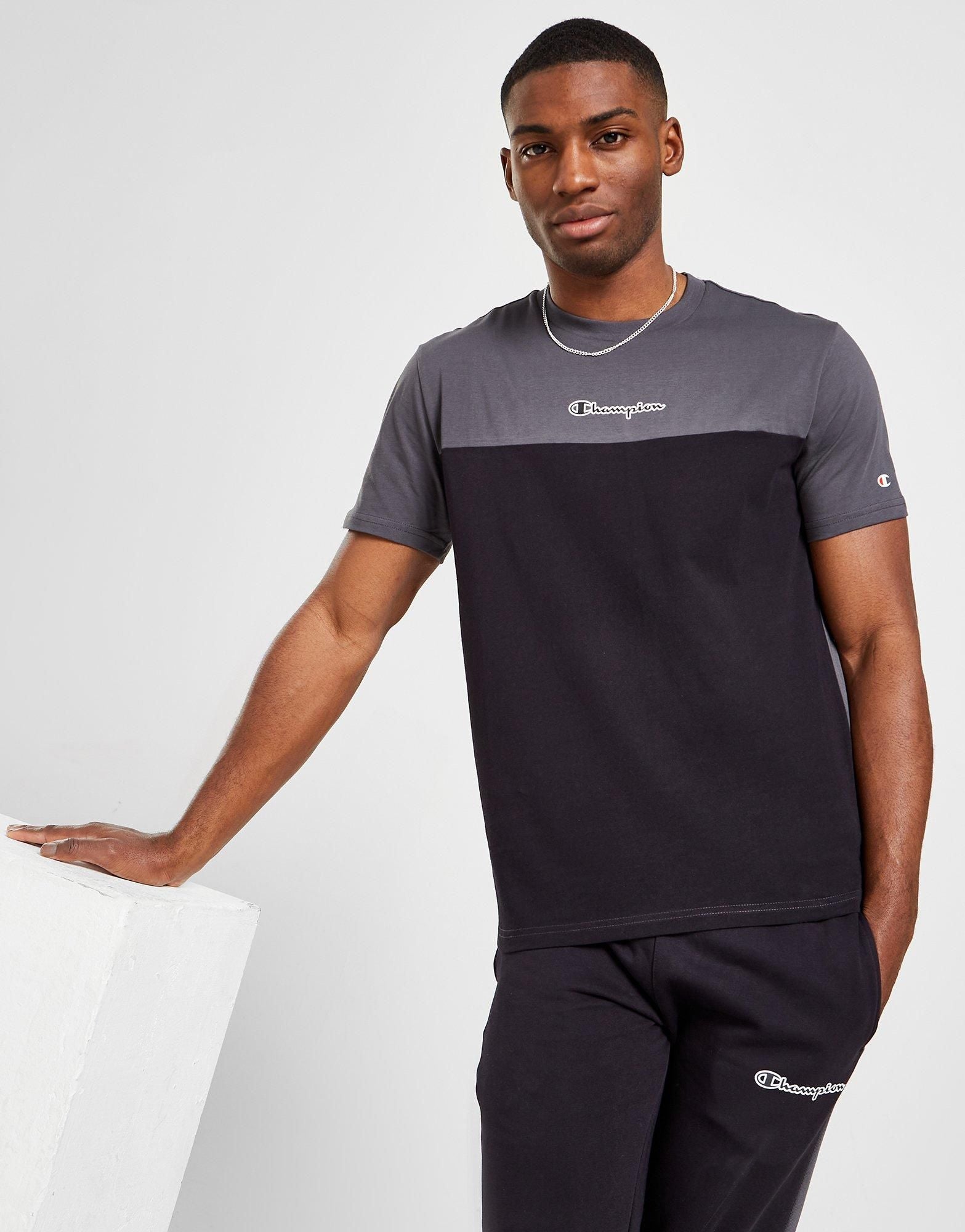 Champion Colour Block T Shirt - Black Grey - ViaductClothing -  -