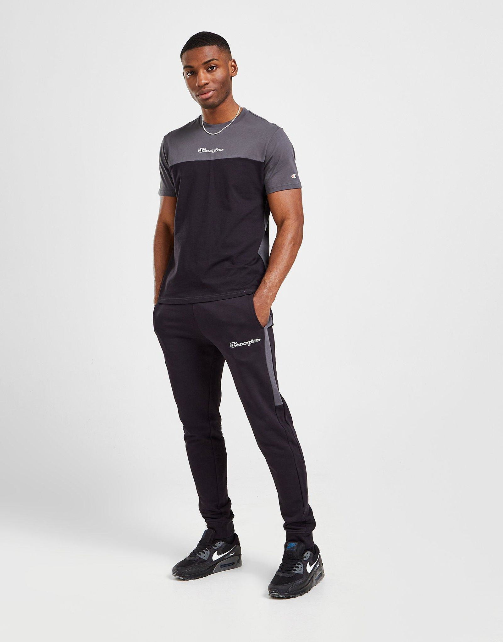 Champion Colour Block T Shirt - Black Grey - ViaductClothing -  -