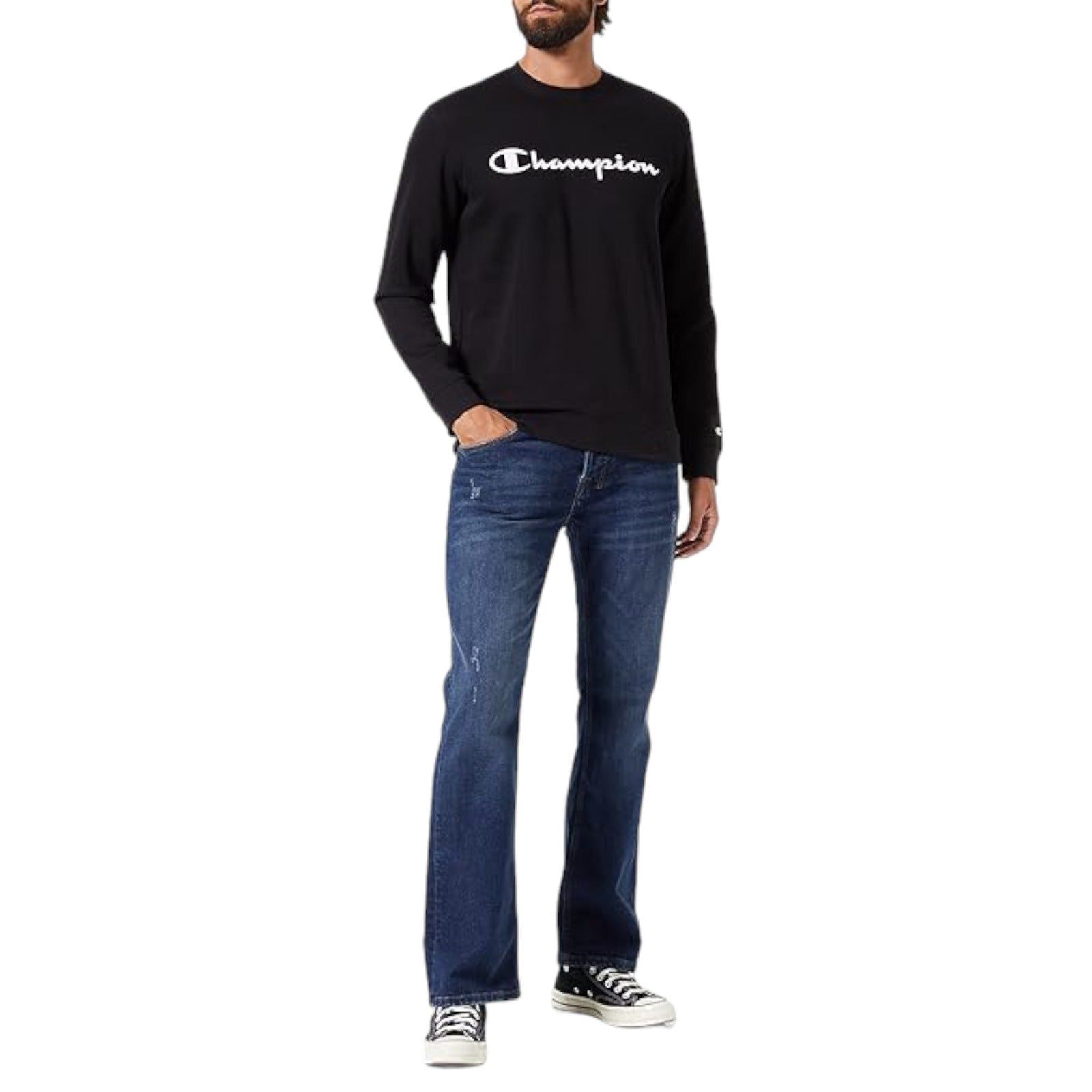 Champion Crew Neck Spellout Fleece Sweatshirt - Black - ViaductClothing - -