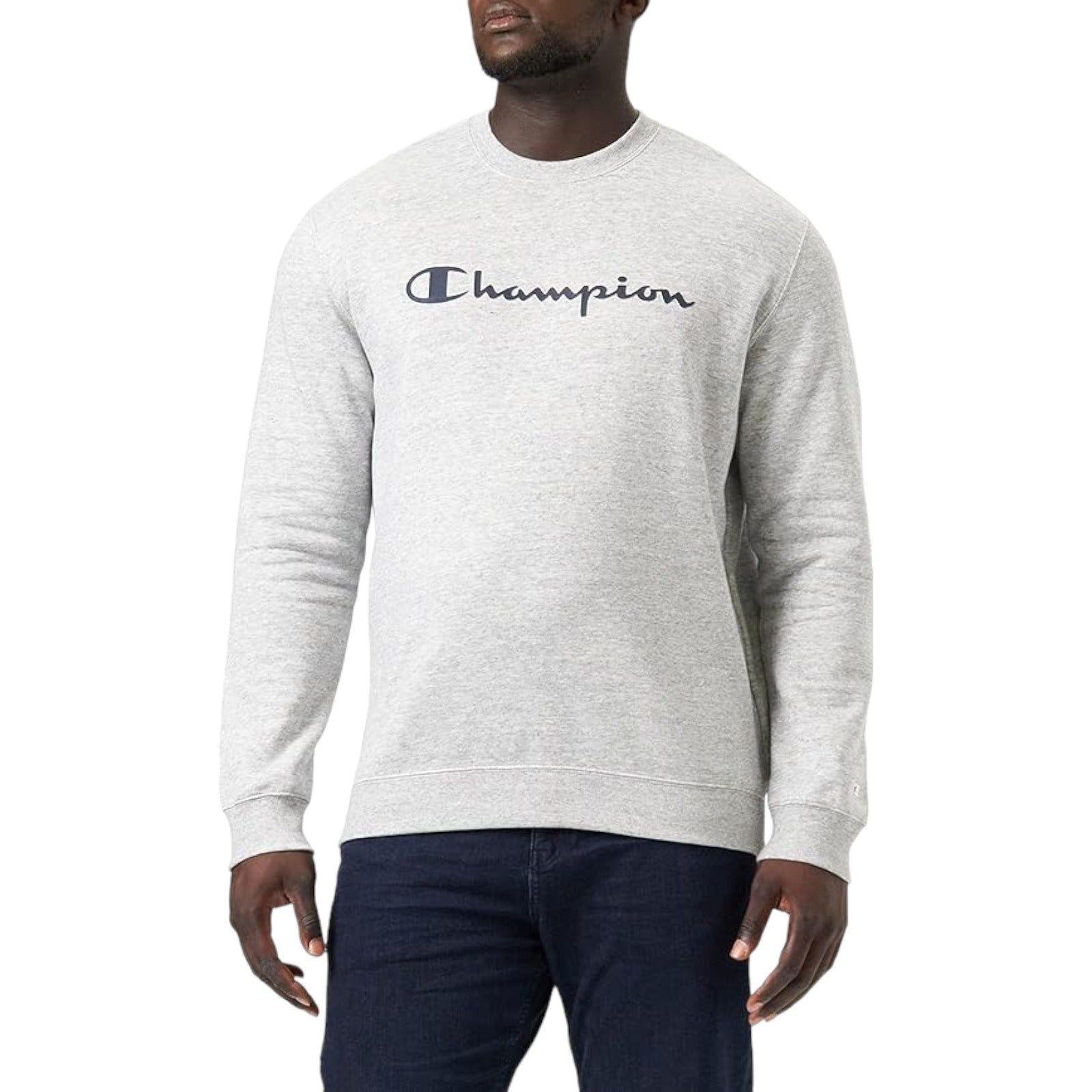 Champion Crew Neck Spellout Fleece Sweatshirt - Grey - ViaductClothing -  -
