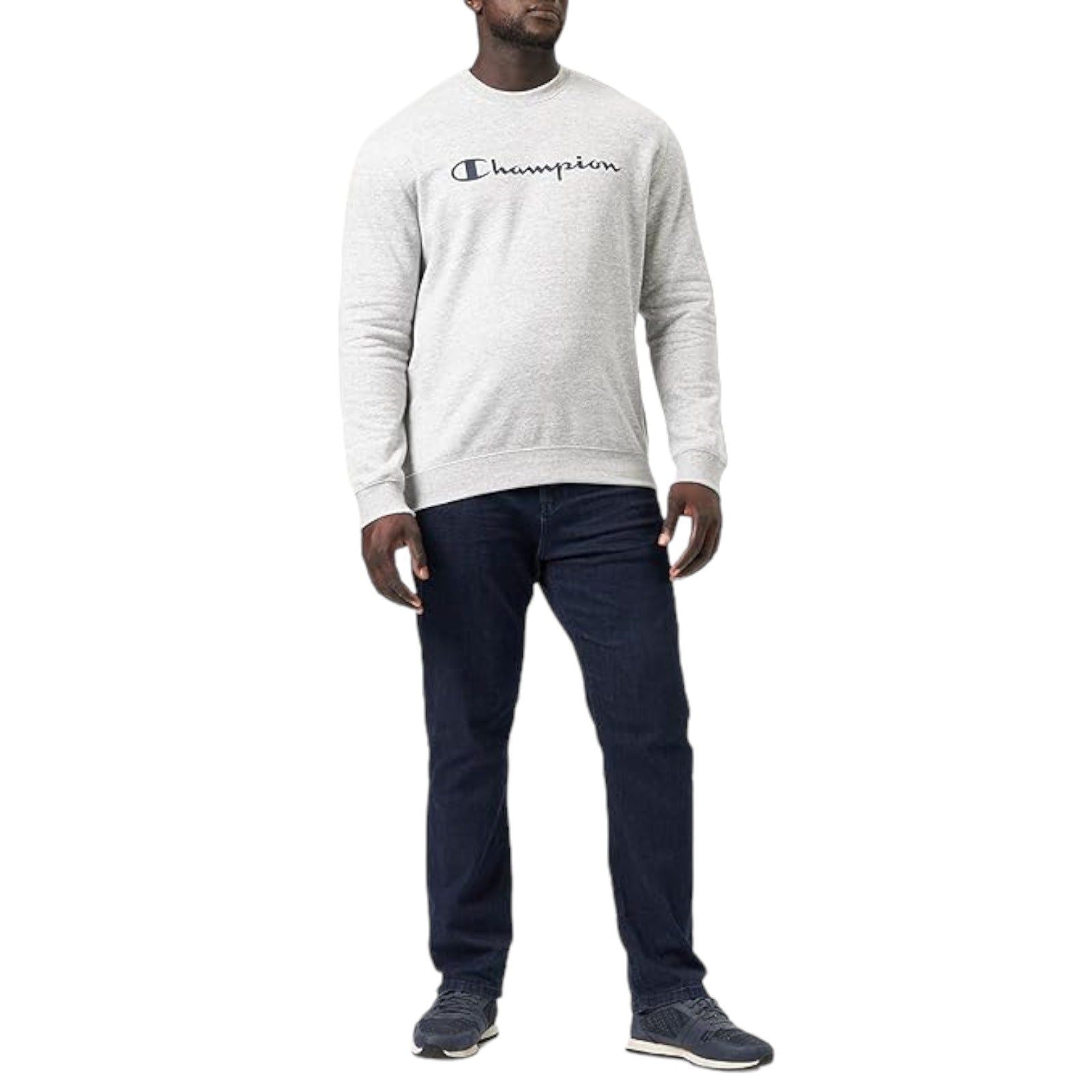Champion Crew Neck Spellout Fleece Sweatshirt - Grey - ViaductClothing -  -