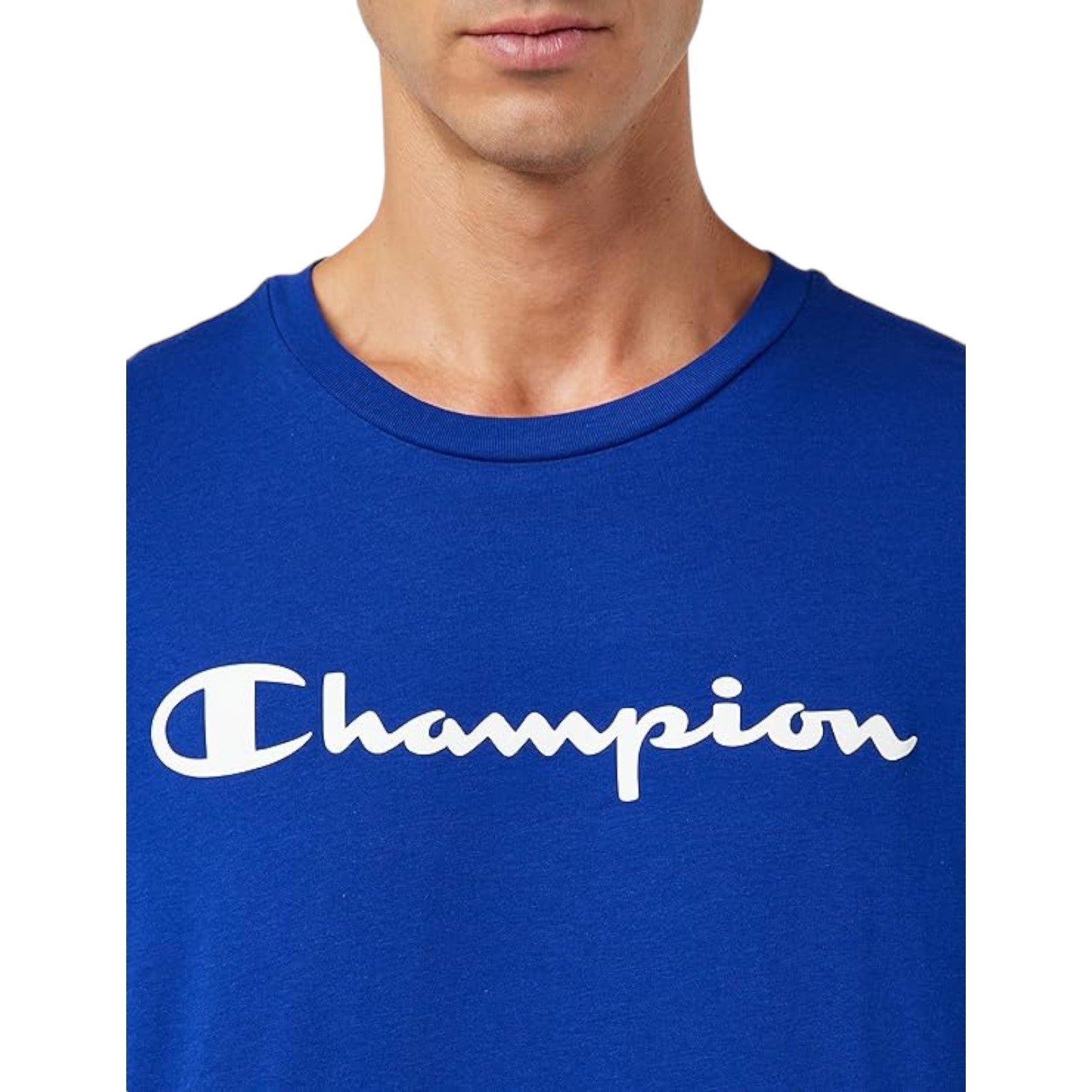 Champion Crew Neck Spellout Graphic T-Shirt - Blue - ViaductClothing -  -