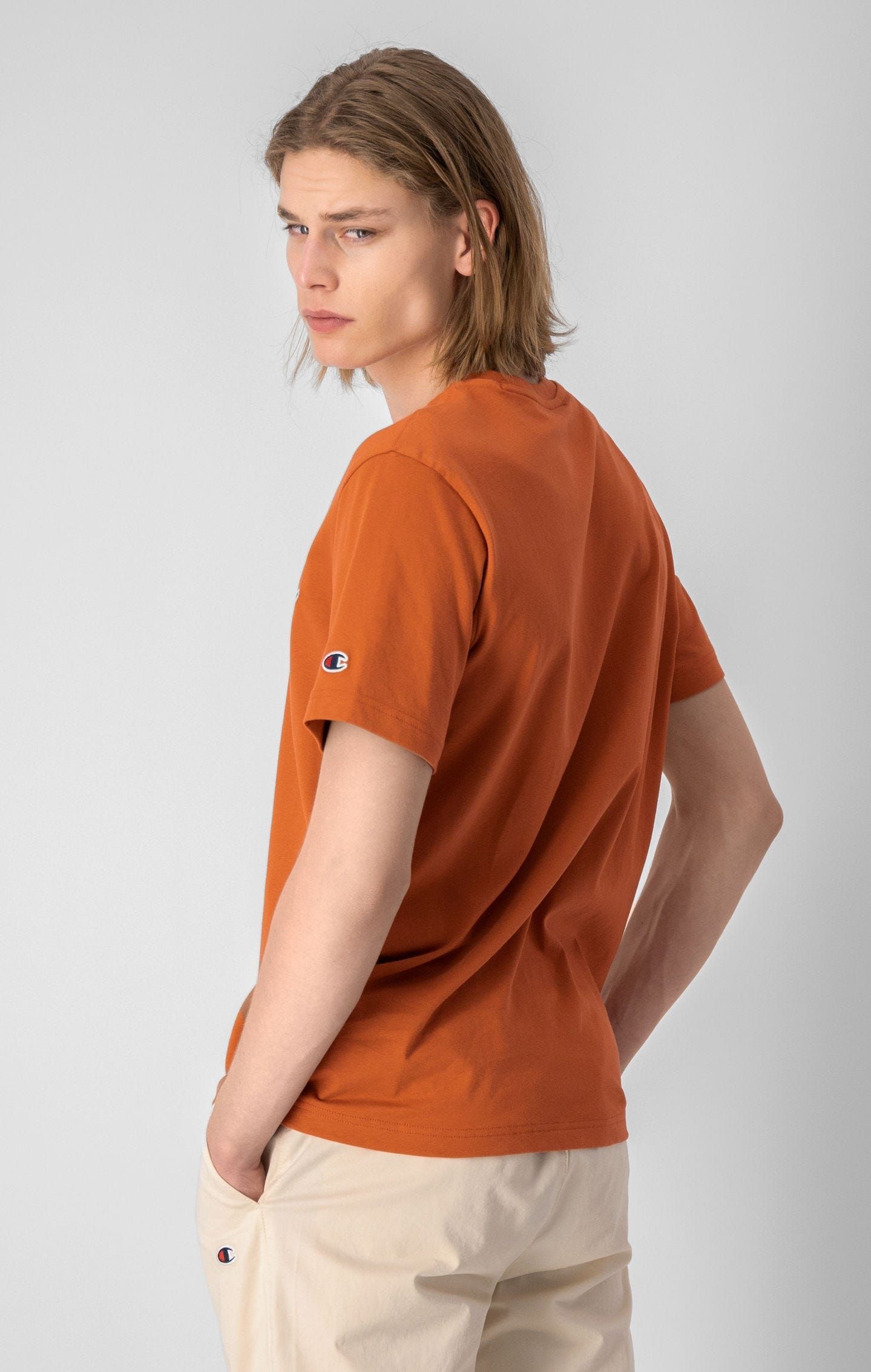 Champion Crewneck Spellout Logo T-Shirt - Orange - ViaductClothing -  -