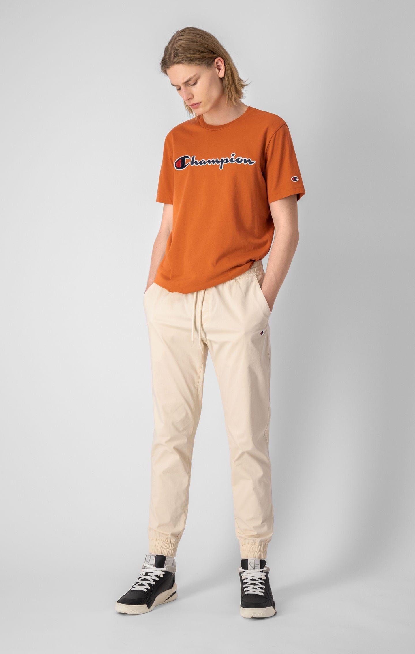 Champion Crewneck Spellout Logo T-Shirt - Orange - ViaductClothing -  -