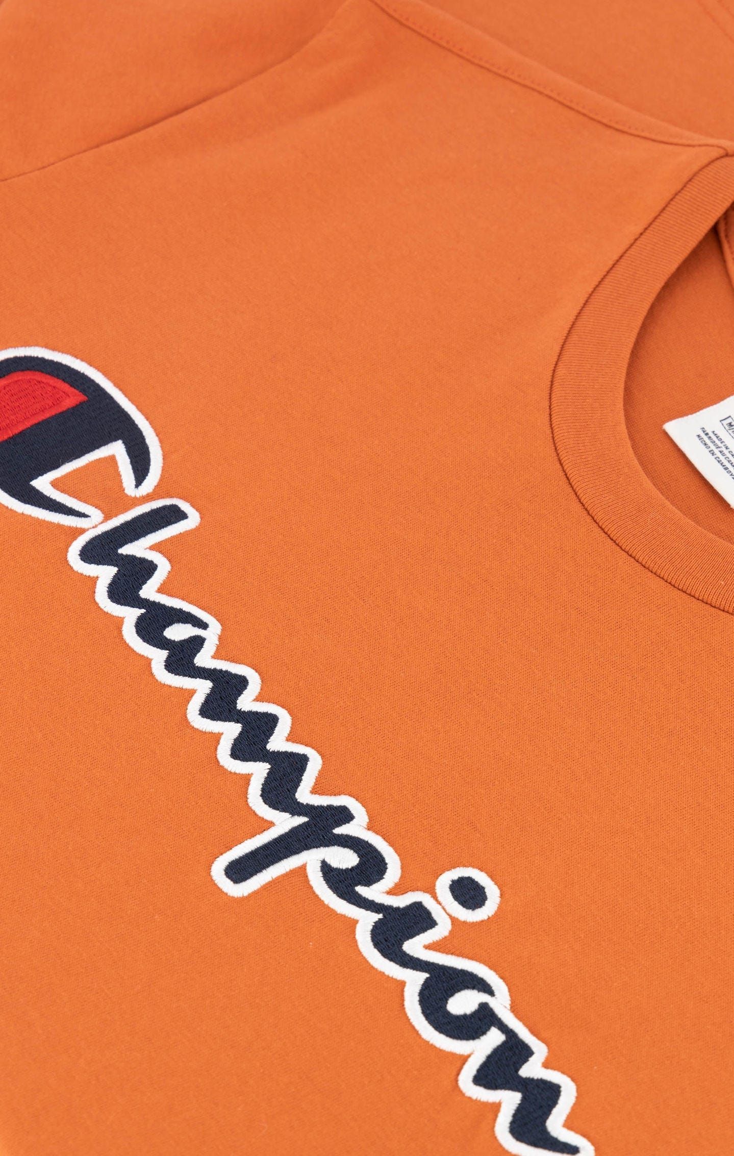 Champion Crewneck Spellout Logo T-Shirt - Orange - ViaductClothing -  -
