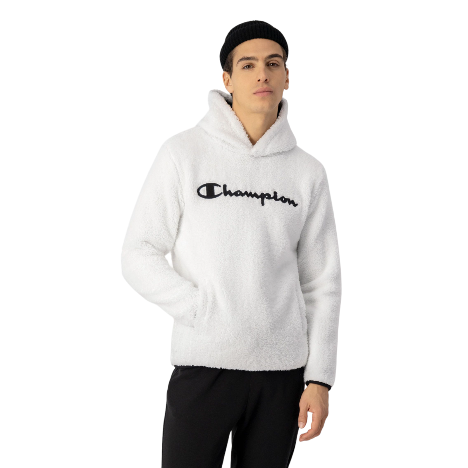 Champion Legacy Script Logo Polar Fleece Hoodie - White - ViaductClothing -  -