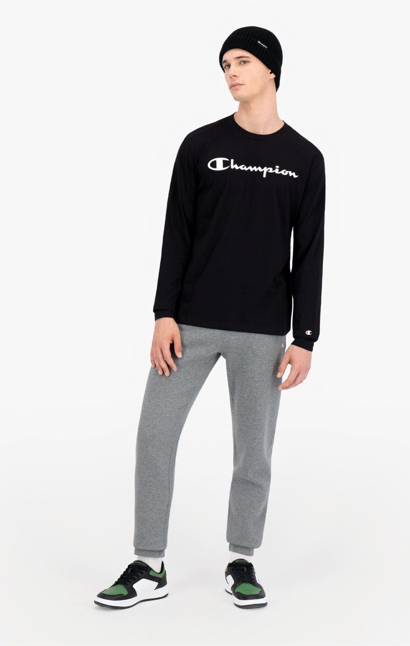 Champion Logo Print Cotton Terry Cuffed Joggers - Dark Grey - ViaductClothing - -