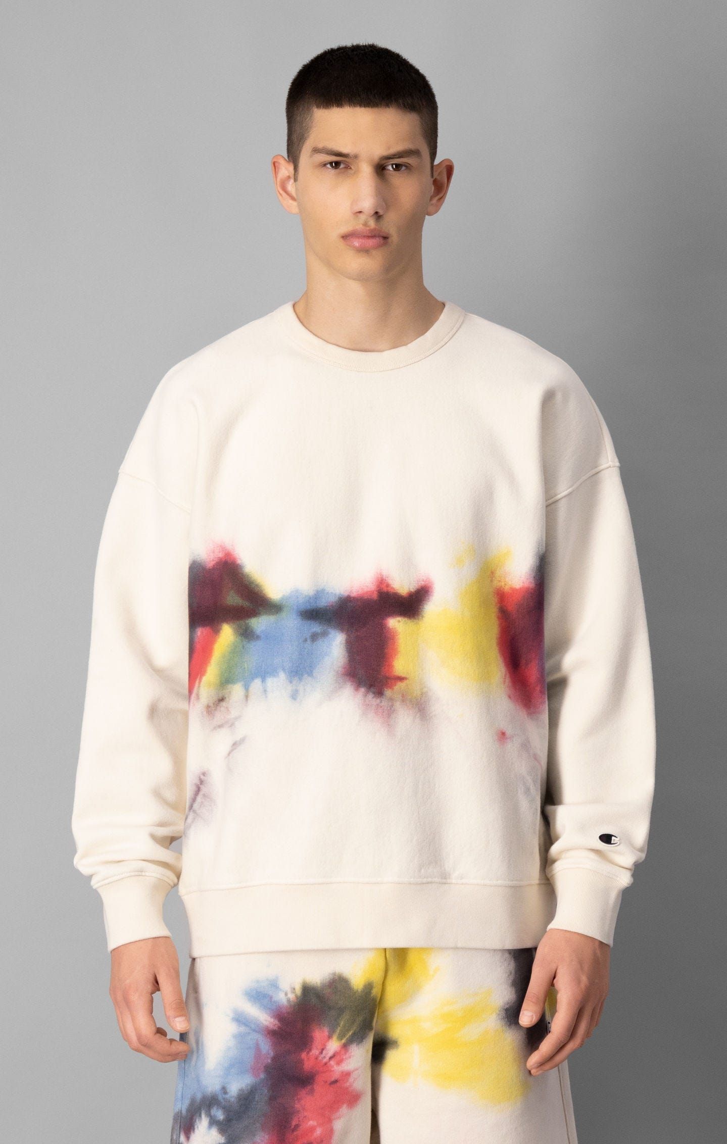 Champion Natural Tie Dyed Crew Neck Sweat - Egret - ViaductClothing -  -