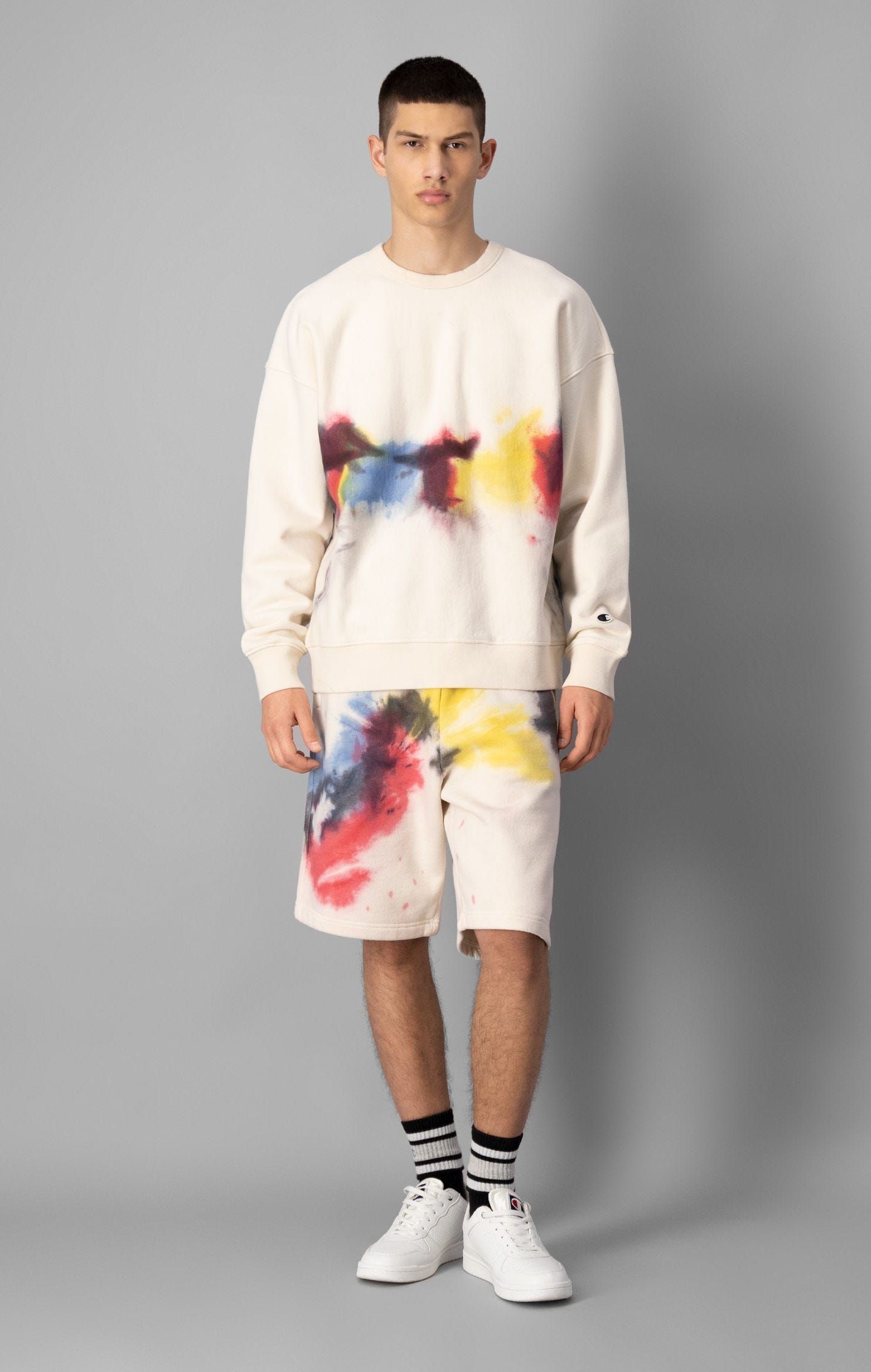 Champion Natural Tie Dyed Crew Neck Sweat - Egret - ViaductClothing -  -