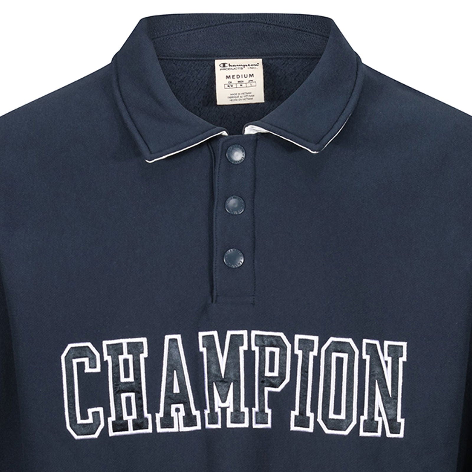 Champion Polo Neck Bookstore Spellout Logo Sweatshirt - Navy - ViaductClothing -  -