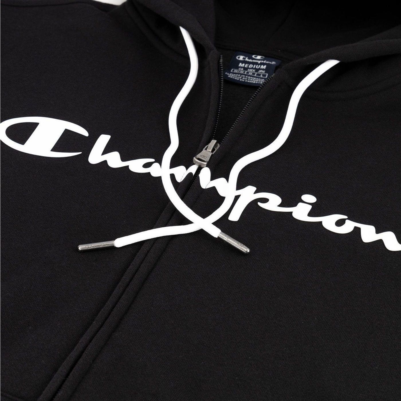 Champion Script Full Zip Spellout Hoodie - Black - ViaductClothing - -