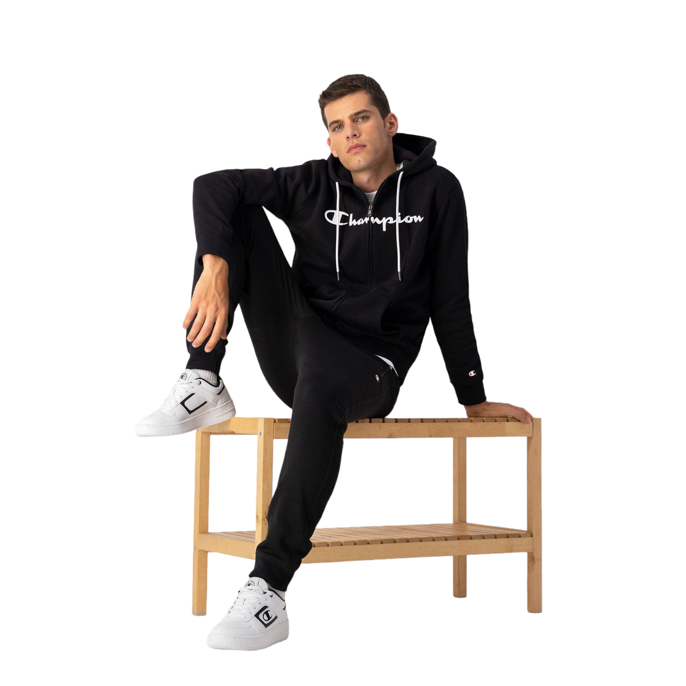 Champion Script Full Zip Spellout Hoodie - Black - ViaductClothing - -
