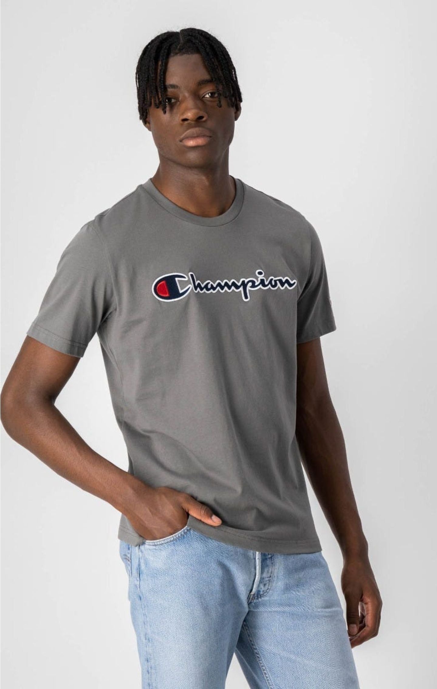 Champion Script Logo Spellout T-shirt - Grey - ViaductClothing -  -