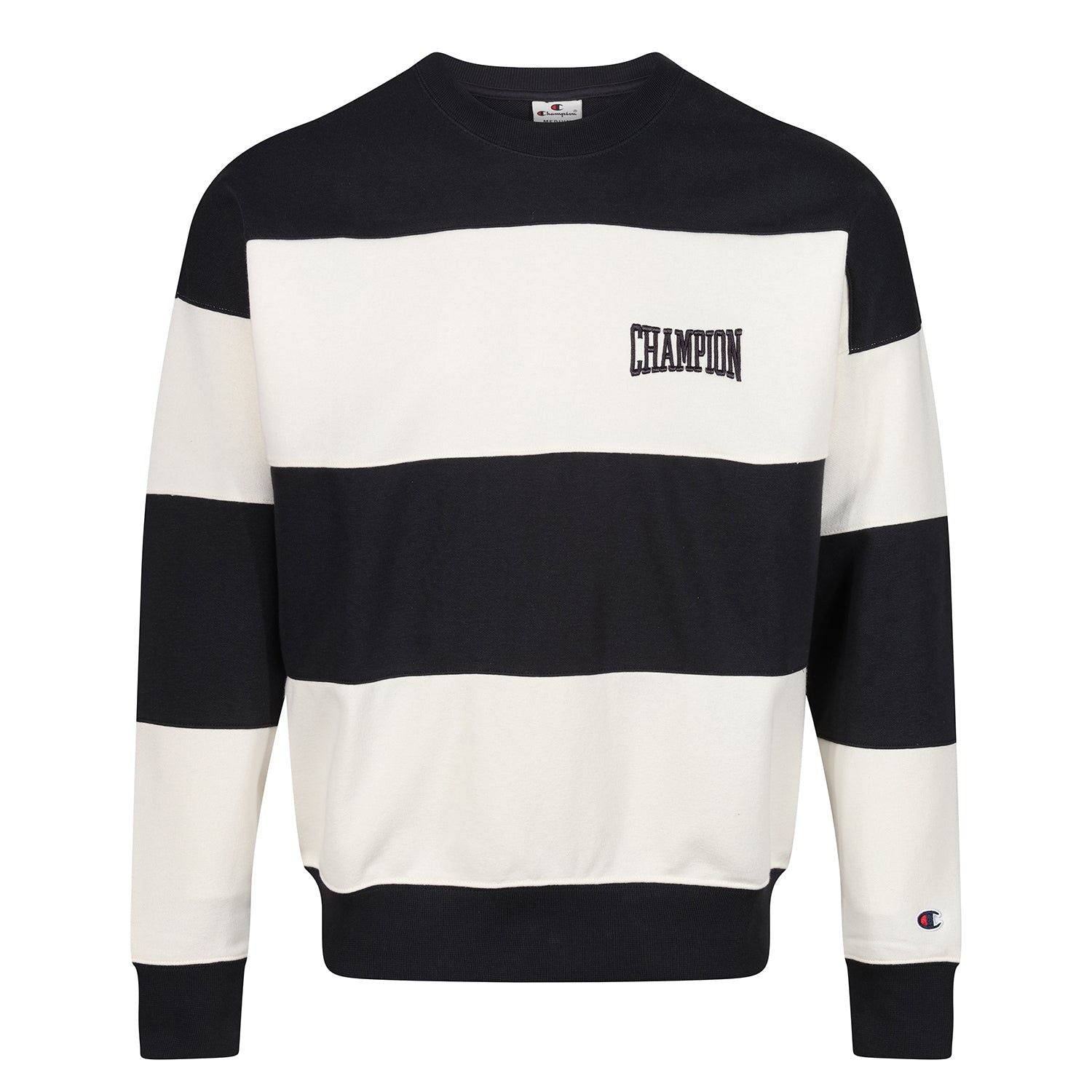Champion Sweatshirt Preppy Bookstore Striped Logo Sweatshirt - Black White - ViaductClothing -  -