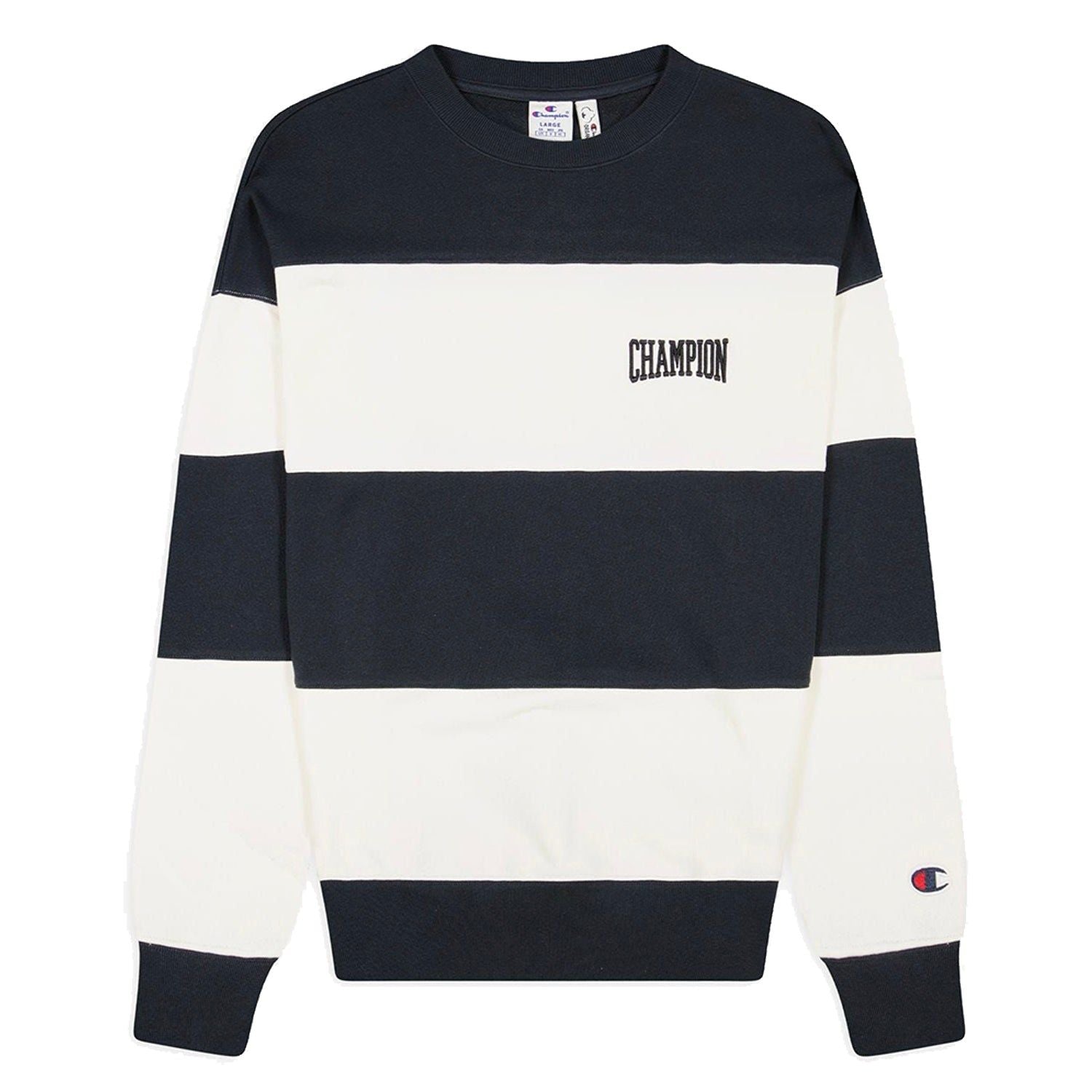 Champion Sweatshirt Preppy Bookstore Striped Logo Sweatshirt - Black White - ViaductClothing -  -