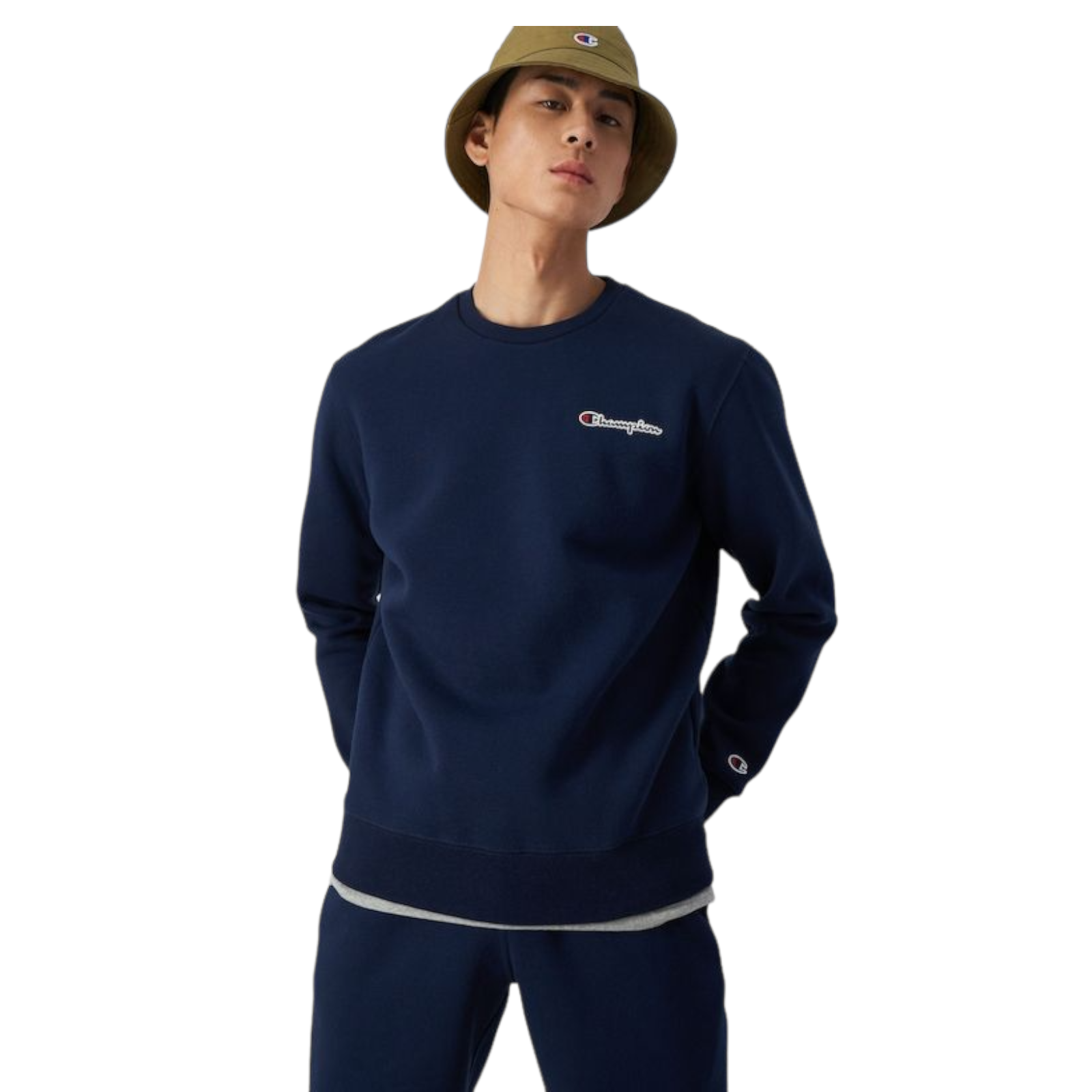 Champion Sweatshirt Small Script Logo Embroidery - Navy - ViaductClothing -  -