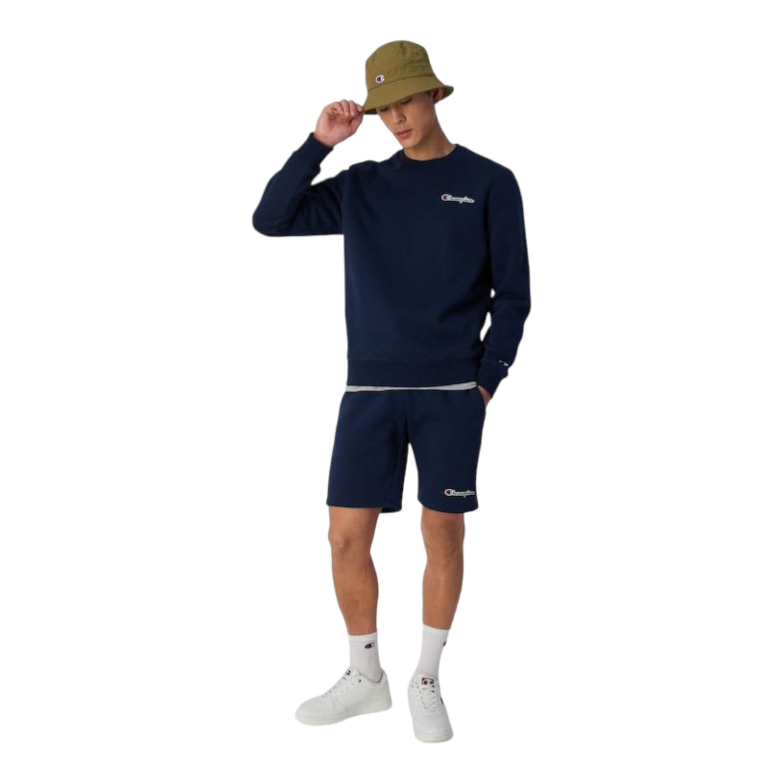 Champion Sweatshirt Small Script Logo Embroidery - Navy - ViaductClothing -  -