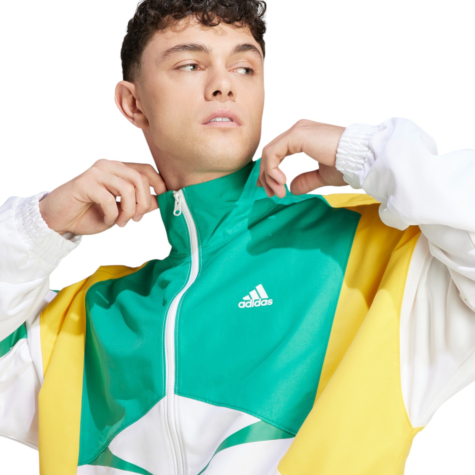 adidas Colourblock Track Top Jacket - White / Court Green