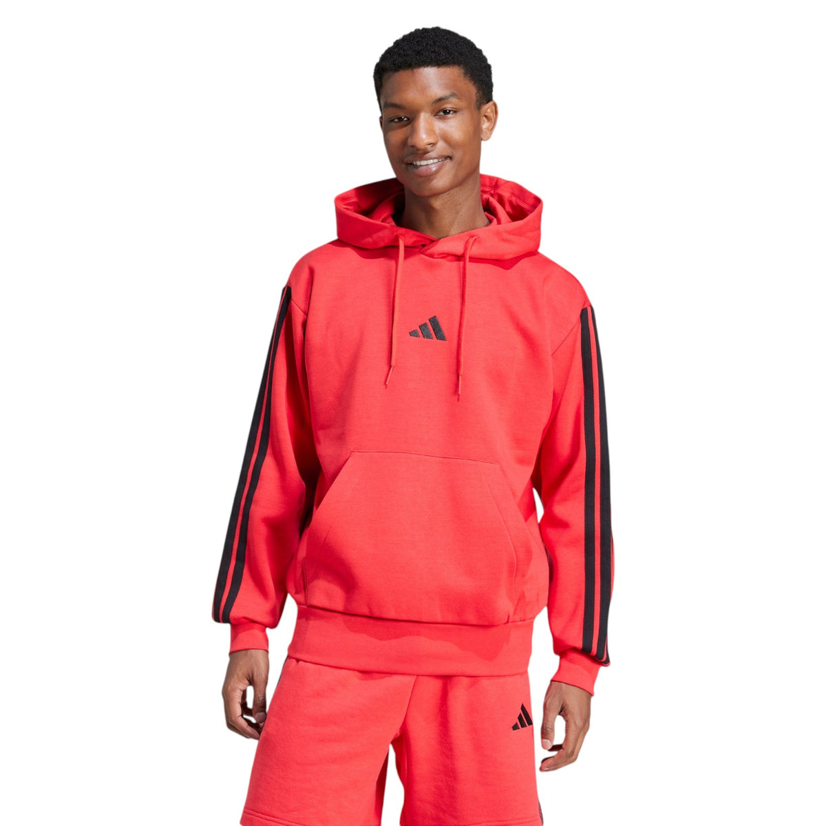 adidas Men's Essentials 3-Stripes Fleece Hoodie - Red