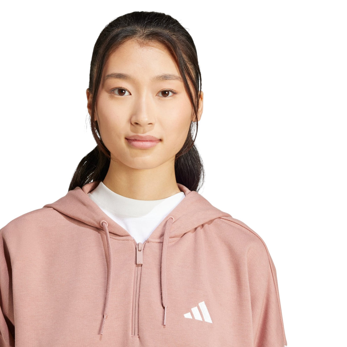 adidas Women's Essentials 3-Stripes French Terry Quarter-Zip Hoodie - Beige