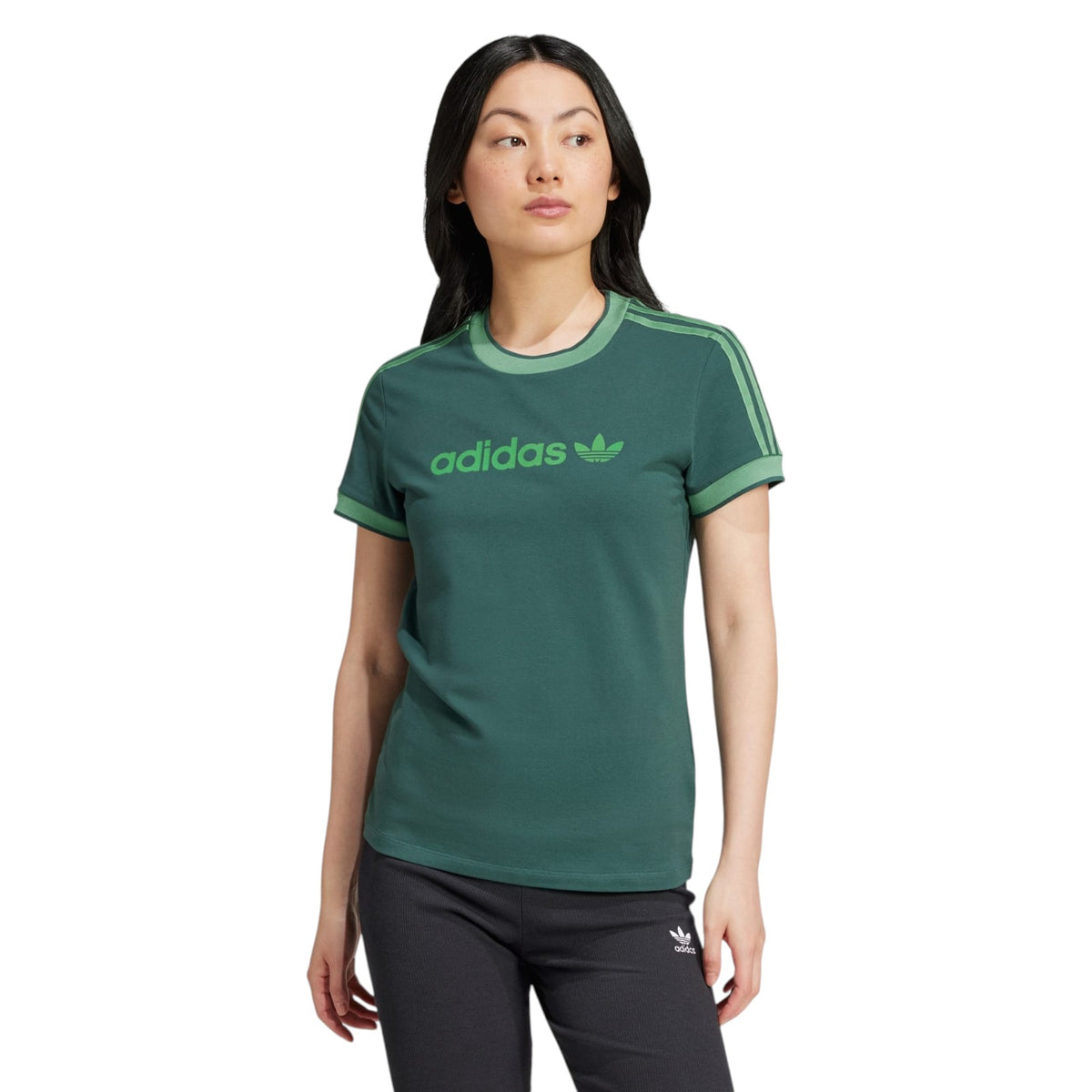 adidas Originals Graphic Badge Slim 3-Stripes Tee - Green