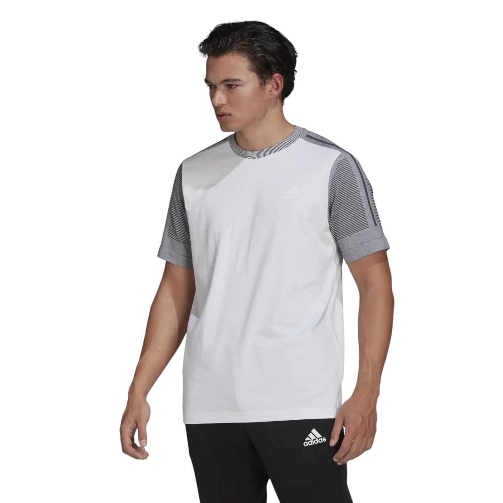 adidas Z.N.E. Sportswear Aeroknit T-Shirt - White/Grey - ViaductClothing - -