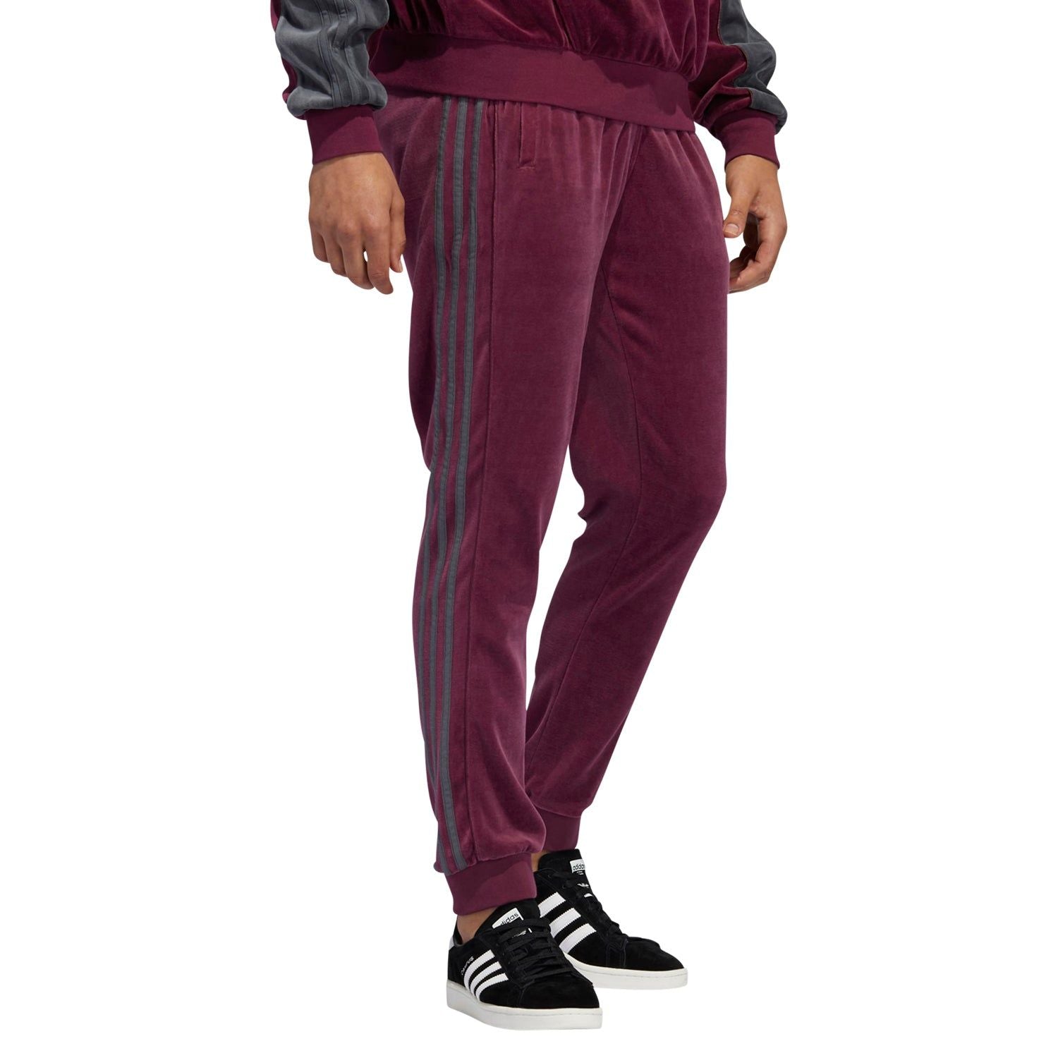 adidas Originals SPRT Velour 3-Stripes Pants - Victory Crimson / Grey Six - ViaductClothing - -