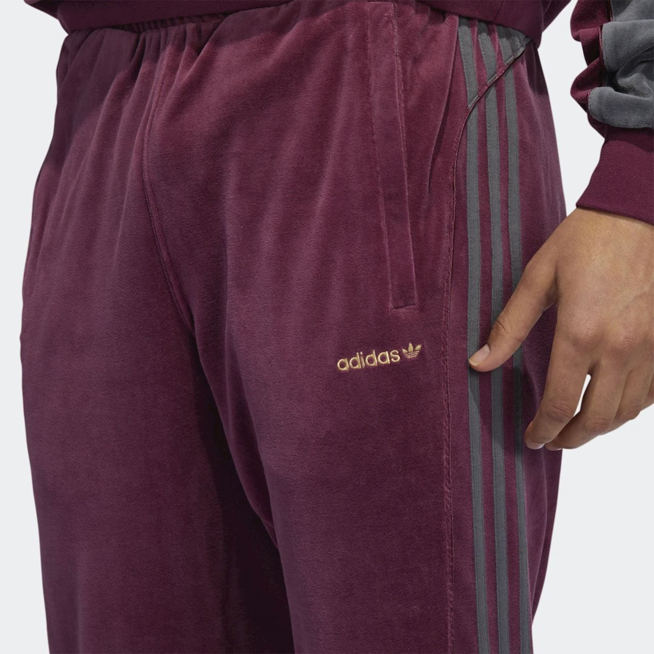 adidas Originals SPRT Velour 3-Stripes Pants - Victory Crimson / Grey Six - ViaductClothing - -