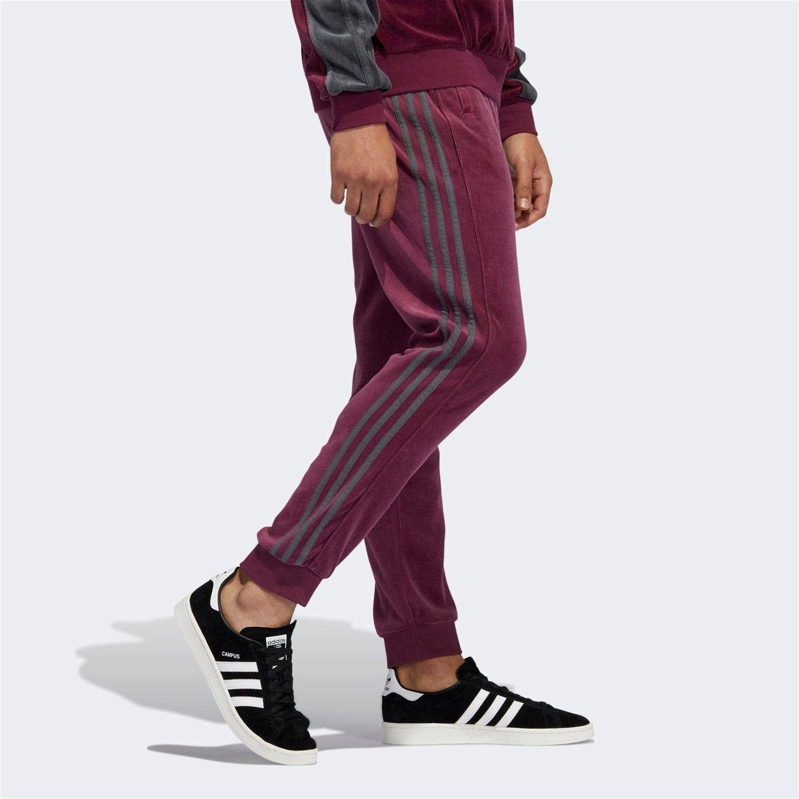 adidas Originals SPRT Velour 3-Stripes Pants - Victory Crimson / Grey Six - ViaductClothing - -