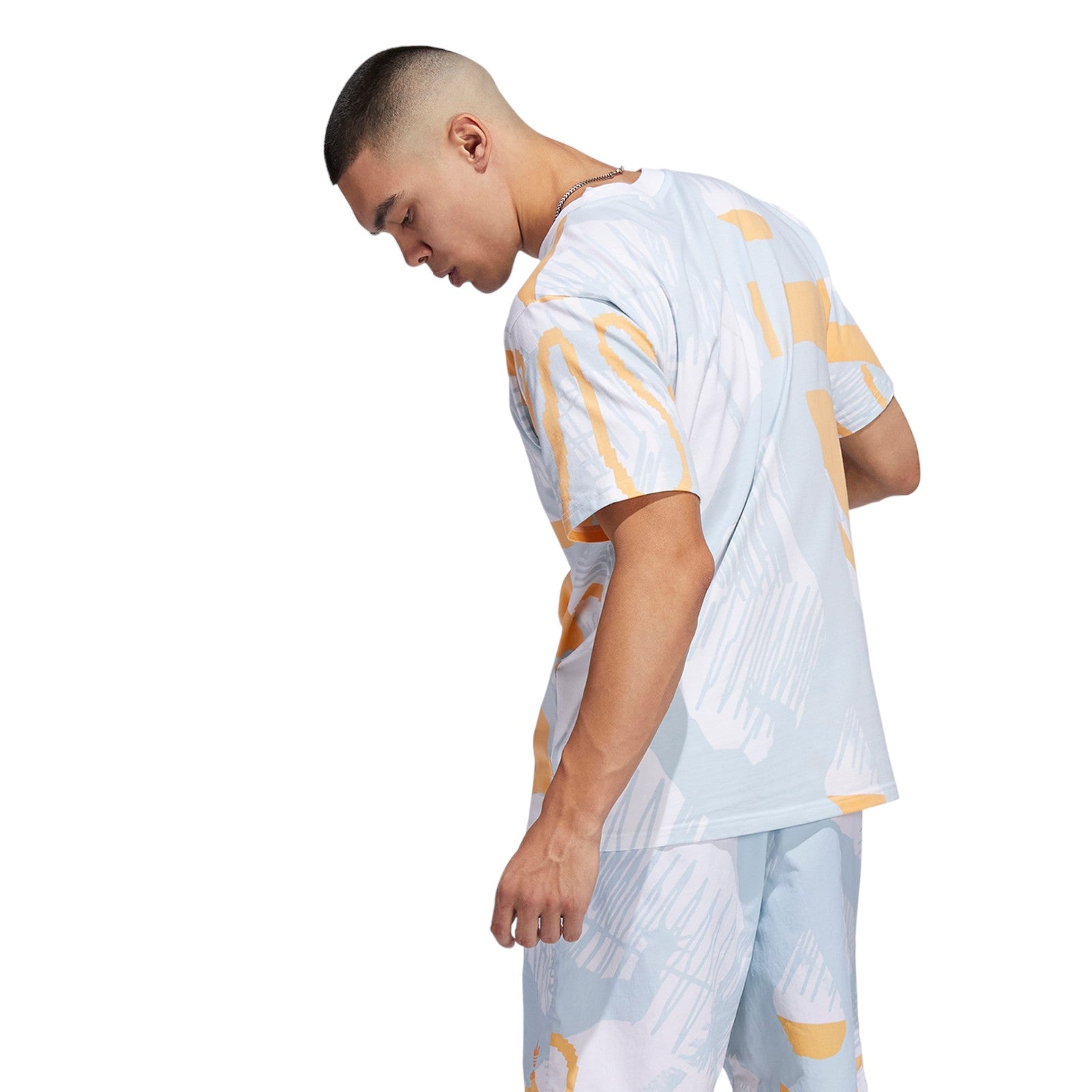 adidas Originals Adiplay Allover Print Short Sleeve Tee - Multi White / Orange Rush