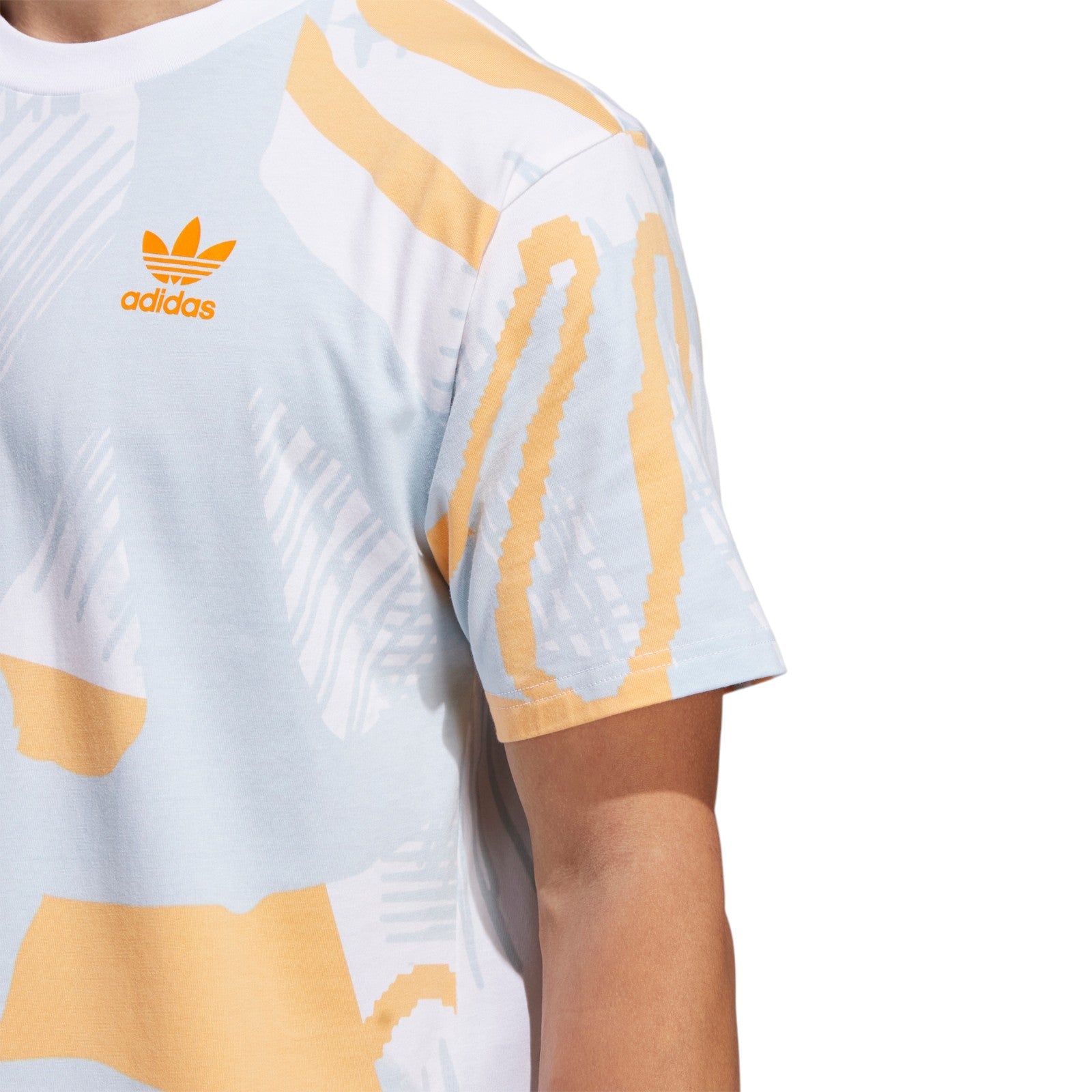 adidas Originals Adiplay Allover Print Short Sleeve Tee - Multi White / Orange Rush