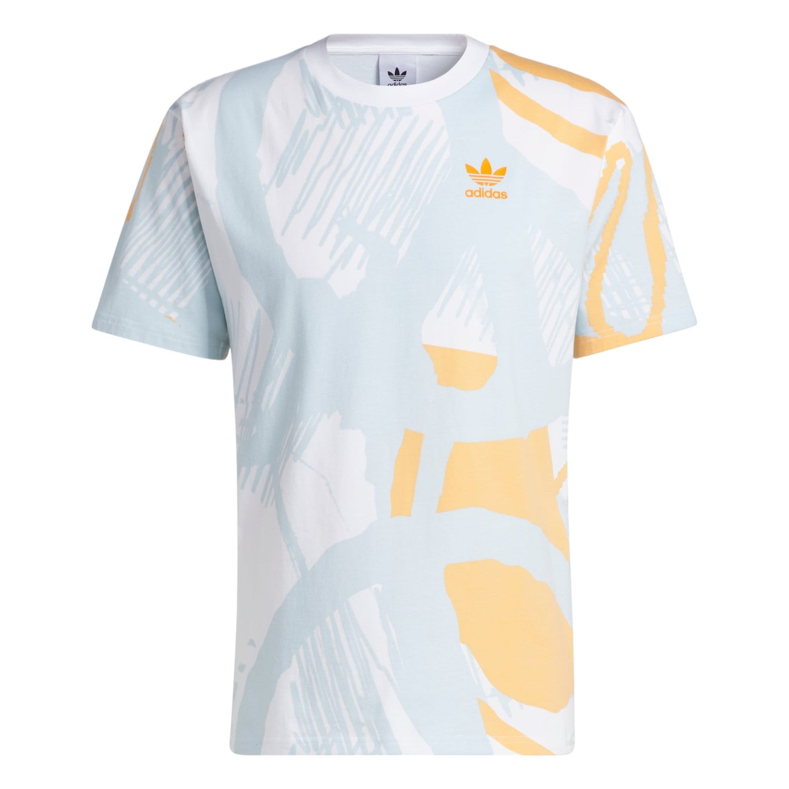 adidas Originals Adiplay Allover Print Short Sleeve Tee - Multi White / Orange Rush