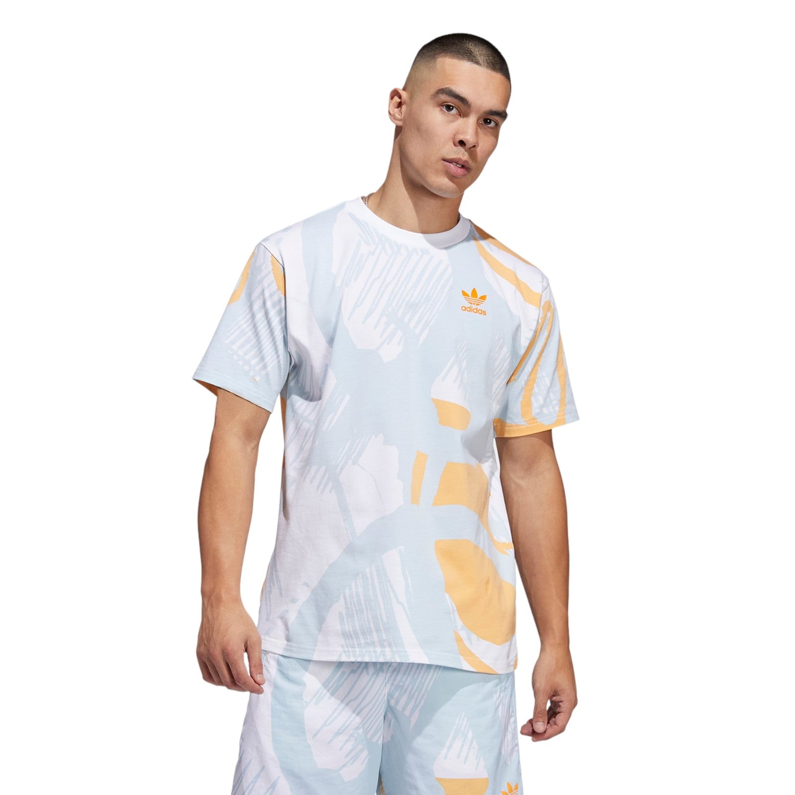 adidas Originals Adiplay Allover Print Short Sleeve Tee - Multi White / Orange Rush