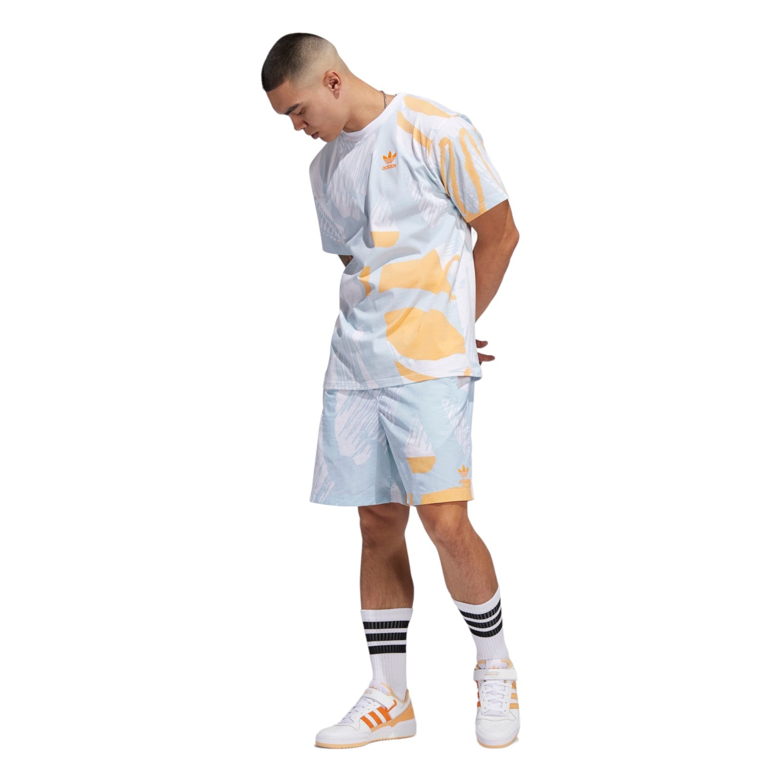 adidas Originals Adiplay Allover Print Short Sleeve Tee - Multi White / Orange Rush